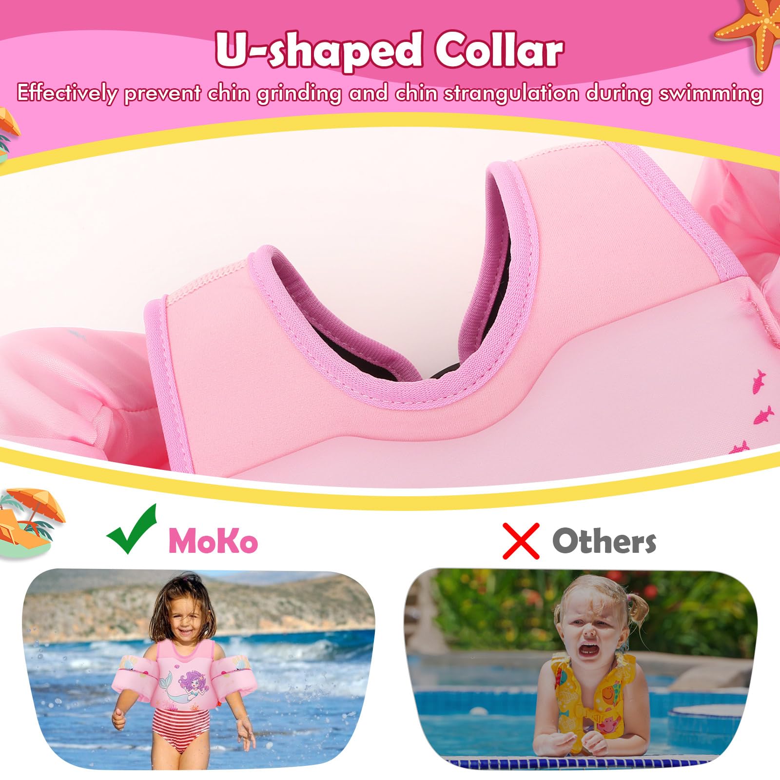 MoKo Toddler Swim Vest - Cute Toddler Floaties with Emergency Whistle for Boys and Girls 13-20-30 lbs Water Wings Arm Band Floaties Swim Training Equipment for Beach Swimming Pool Sea, Mermaid