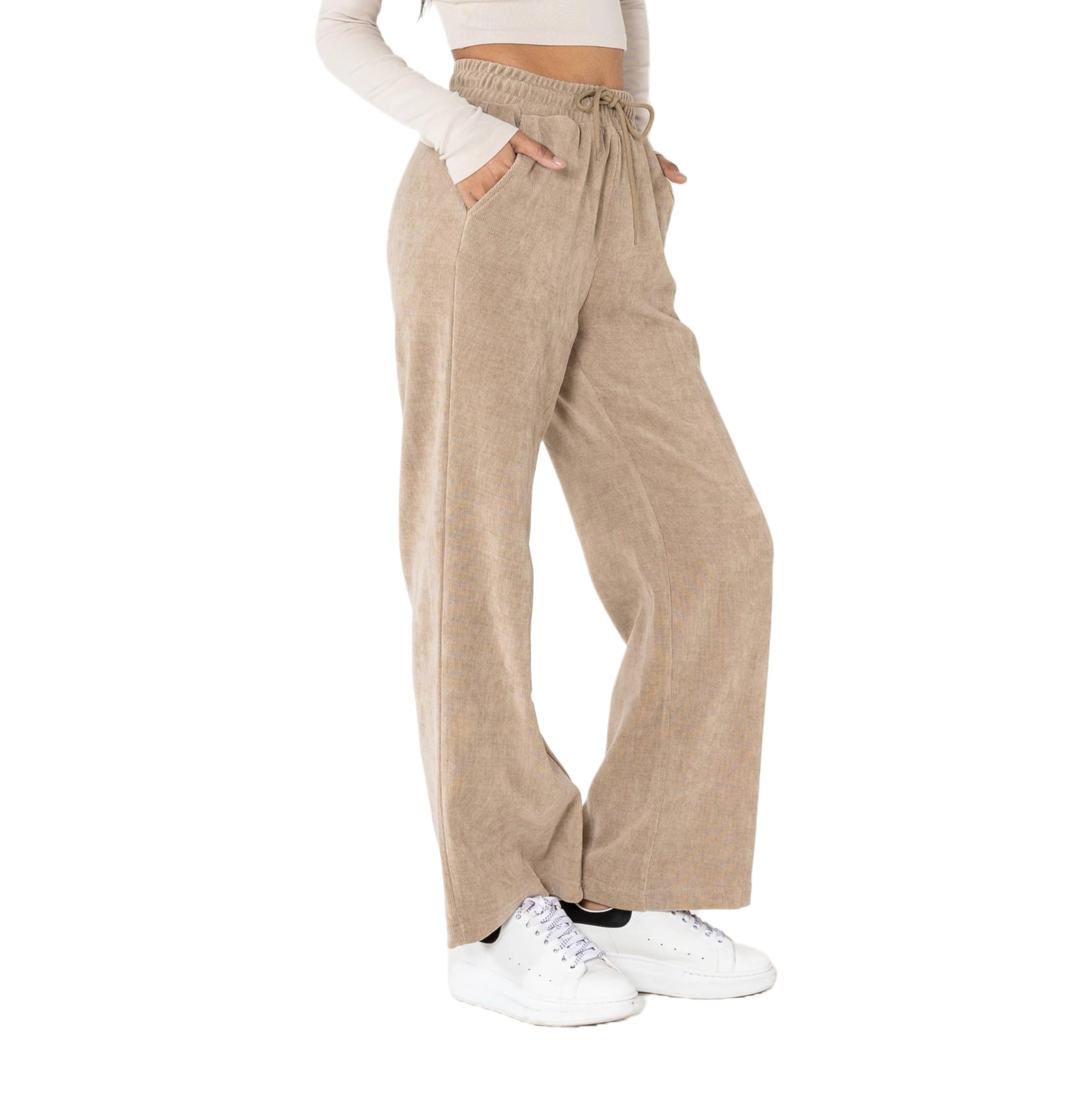 Nina Carter J253 Pantaloni da donna per il tempo libero – Pantaloni da jogging in velluto Relaxed Fit con vita elastica e gamba larga