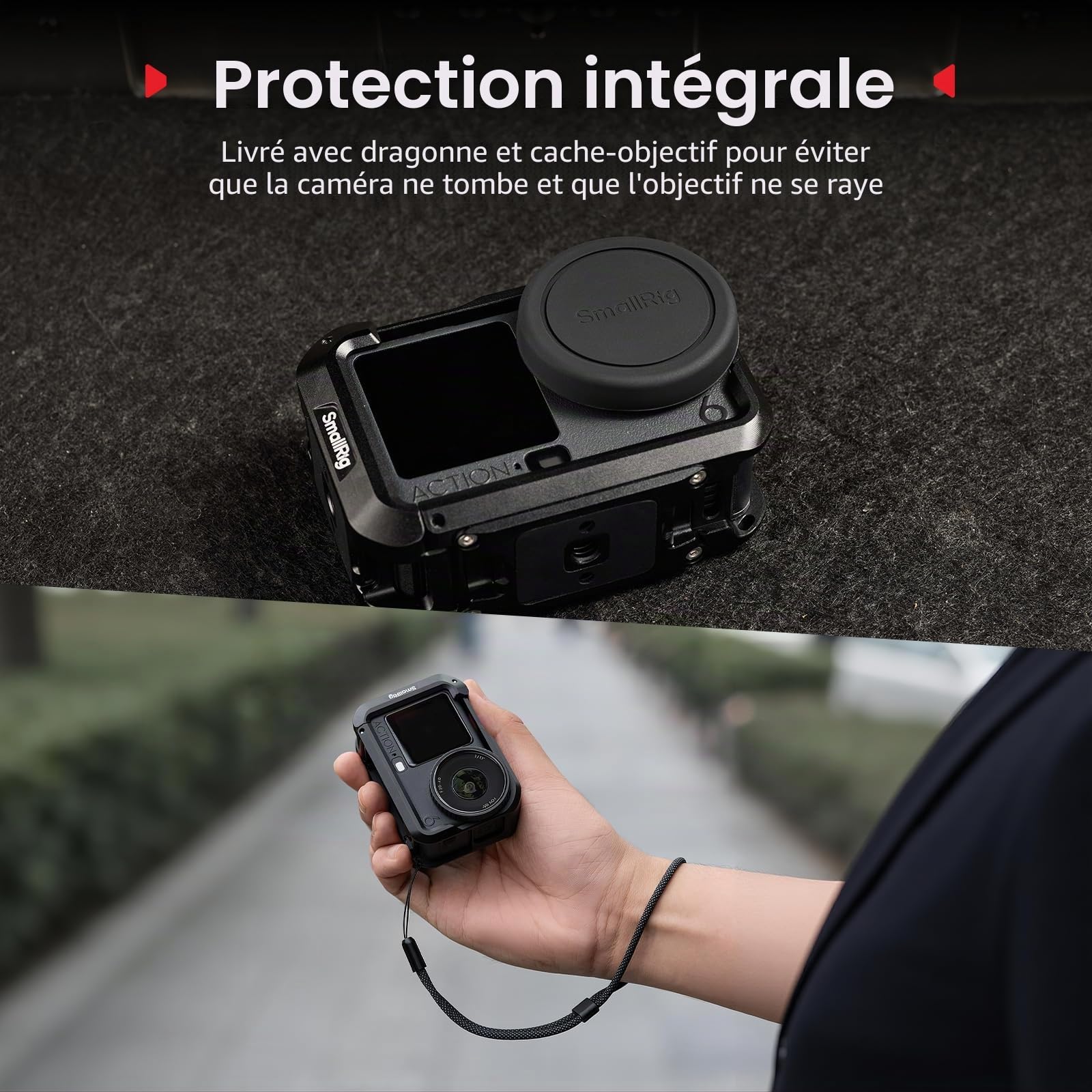 SMALLRIG Cage DJI Osmo Action 6 Advanced Edition, Griffe Porte-Accessoires, Dragonne, Cache-Objectif, Cadre Protection 1/4"-20