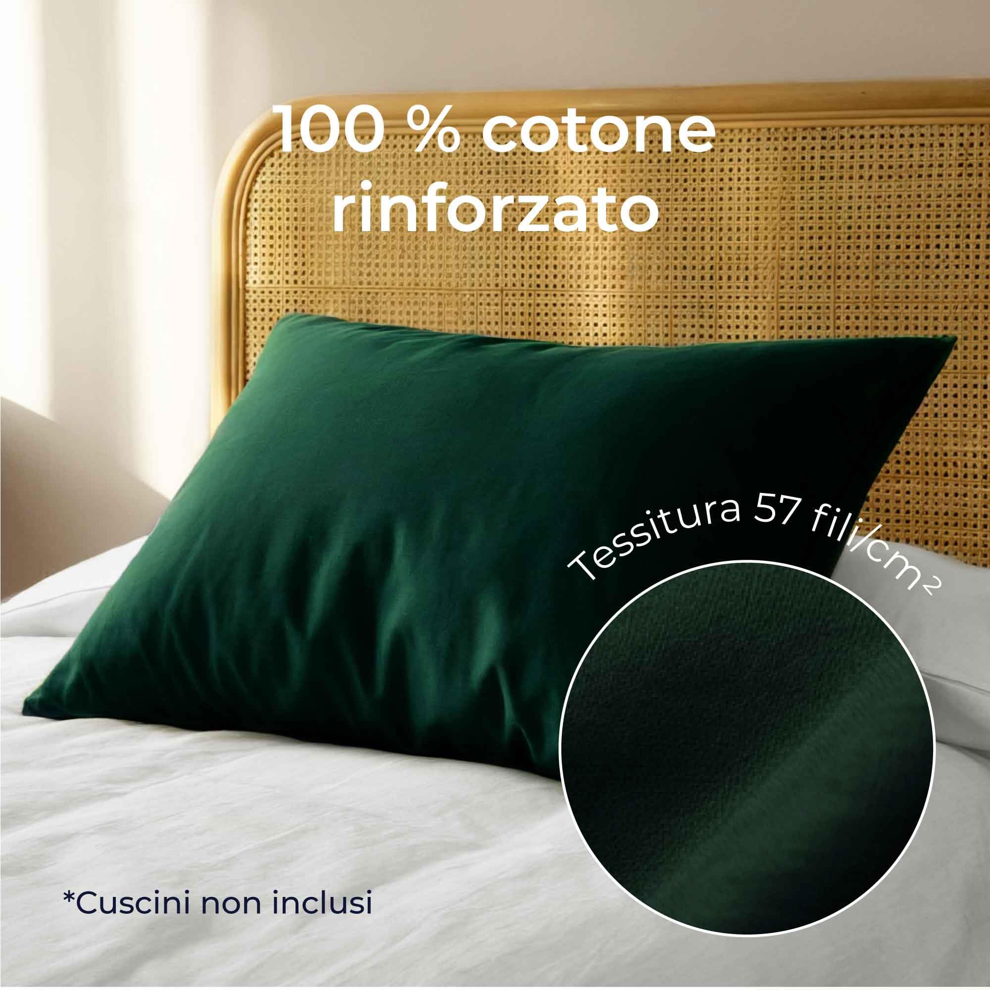 Federe 40x80 Cotone Rinforzato (Set da 2) - Verde - Trama Fitta a 57 Fili/cm² - Federe Cuscini 40x80 cm - Federe Cuscino 40x80 Certificate Oeko Tex - Dreamzie