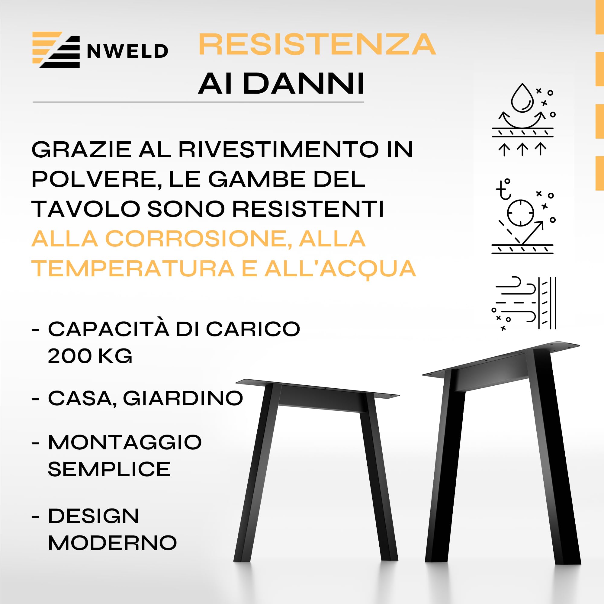 Gambe da Tavolo - Set da 2 Pezzi - Struttura in Metallo Nero 11x72 cm DIY - Gambe Loft Industriali per Tavolino, Tavolo da Pranzo, Scrivania, Tavolini da Caffè