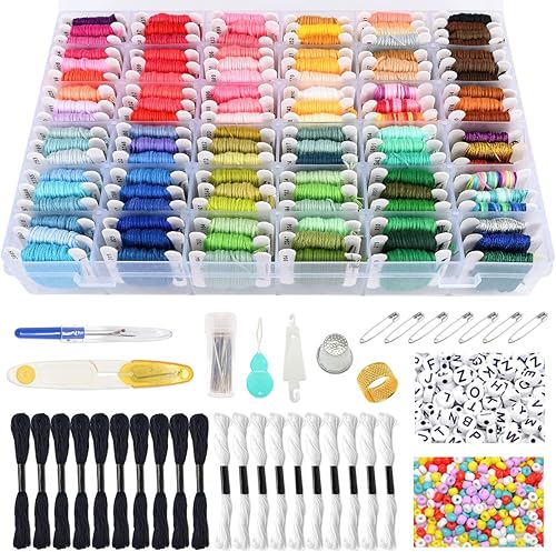 VICOVI Friendship Bracelet String Kits with Organizer Storage Box, 110 Colors Embroidery Floss 52Pcs Cross Stitch Tools-Labeled with Embroidery