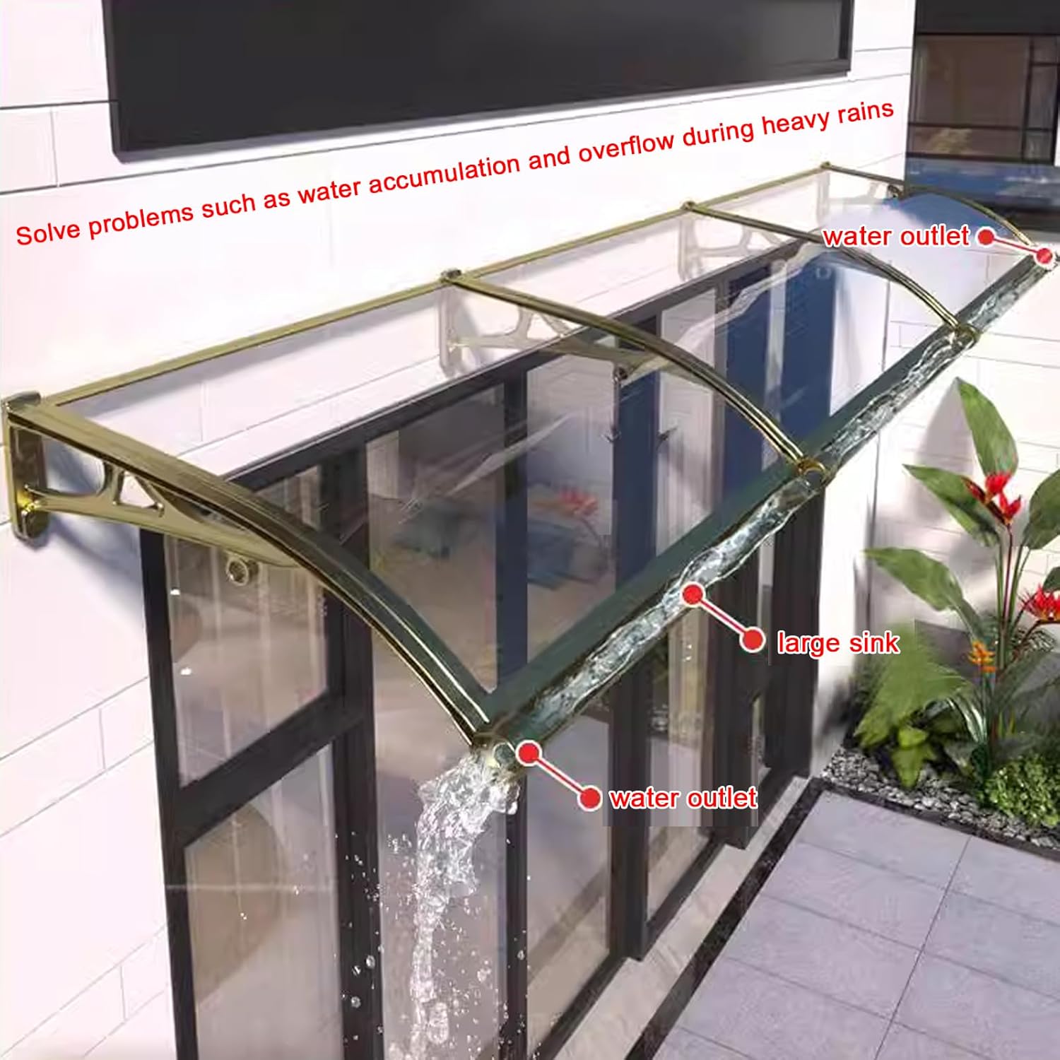 Sink Front Door Canopy Awning Shelter,Transparent Polycarbonate Cover,Silent Self-Cleaning Garden Patio Porch Awning,60/80/100/120/150cm Arched Window Awning Rain Shelter Cover (80x80cm/31 x