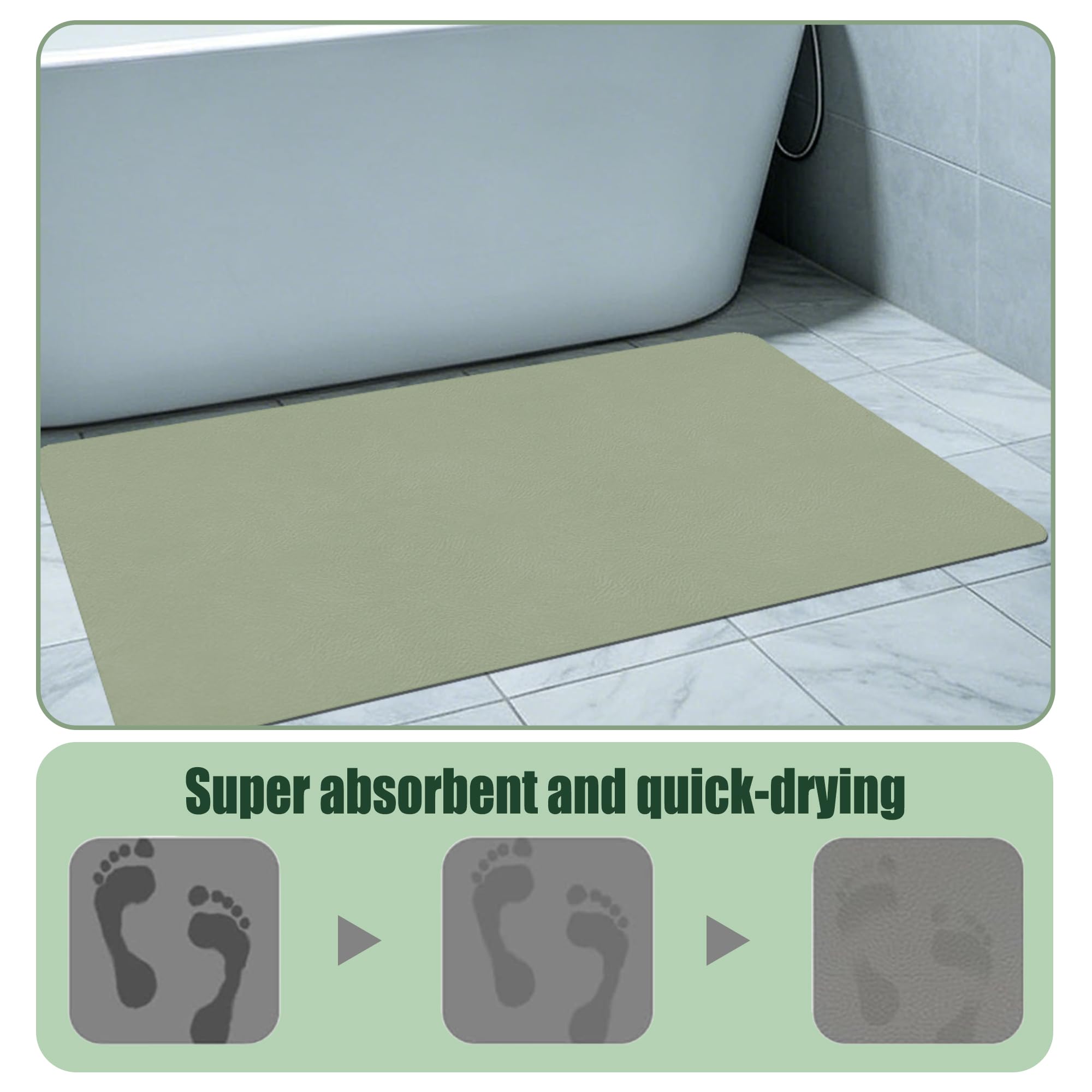 Tapis de Bain Diatomite Antidérapant 115 x 135 cm Super Absorbant Tapis de Bain Antidérapant Facile à Nettoyer pour La Salle de Douche, Baignoire Ou comme, Vert
