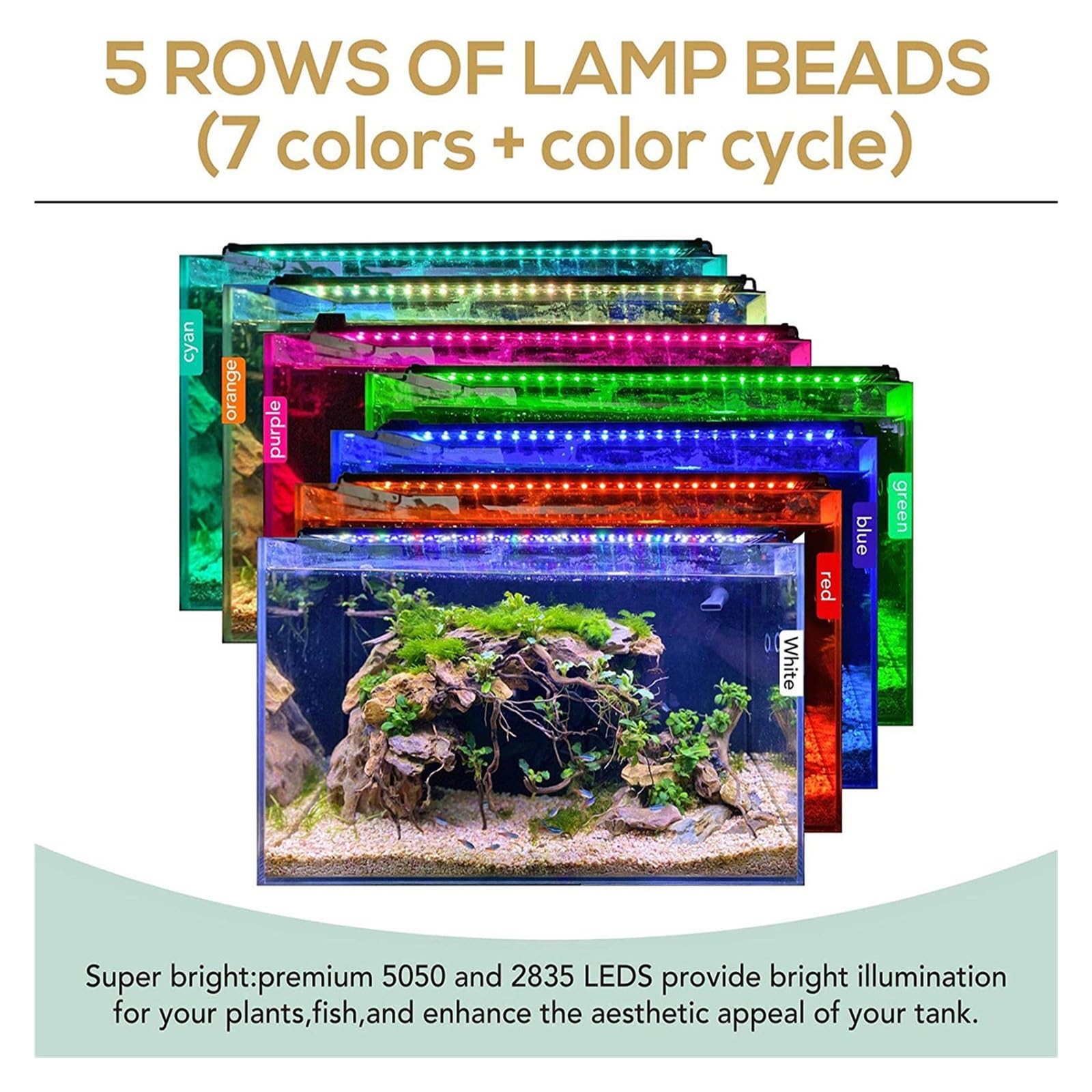 oświetlenie akwarium 60-105cm WRGB Akwarium LED Reef Light Z Timerem Wodoodporna lampa do akwarium Lampa podwodna do akwarium roślinnego(60CM)