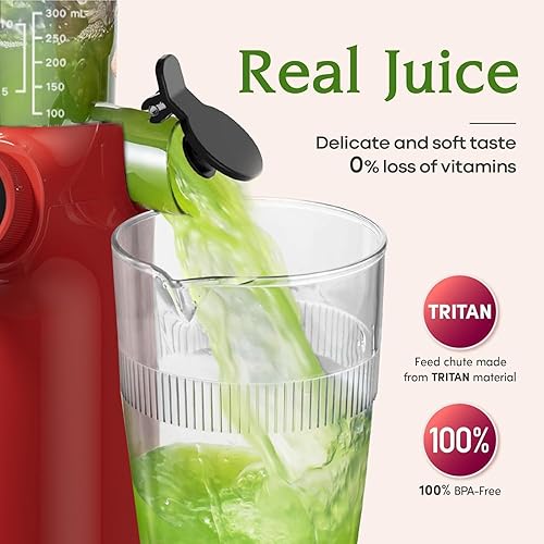 Miniatura 8 de Anybear Exprimidor de prensa en frío, exprimidor de masticación lenta de 200 W, conducto de alimentación grande de 4.3 pulgadas, apto para frutas