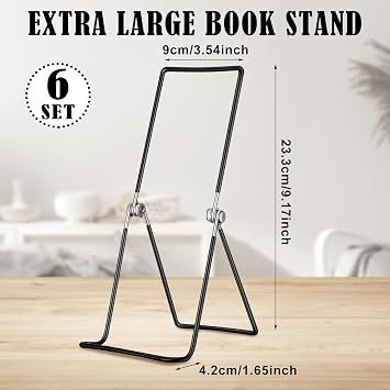 6 Pack 9.17 Inch Large Metal Book Stand for Display Adjustable Display Holder Easel Collector Stand for Home Office Back to School Books Frames Comic Plates Album CD Magazine
