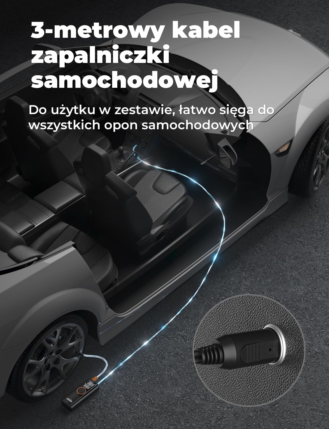 Oasser Przenośna Pompa 6000mAh z Podwójnym Wyświetlaczem Preset Pressure AutoStop 150PSI Do Opony/Rower/Motocykl 3M Kabel do Zapalniczki i Torba