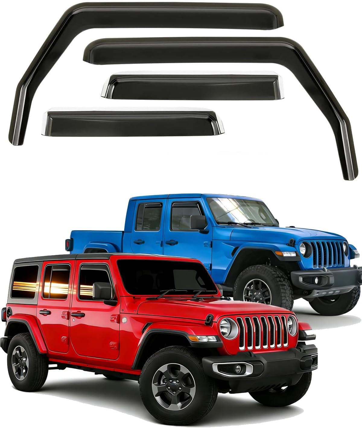 in-Channel Extra Window Rain Guards for Jeep Wrangler JL/JLU Gladiator 2018 2019 2020 2021 2022 2023 2024 2025 4-Door Side Window Deflectors,Vent Window Visors,Acrylic-4pcs