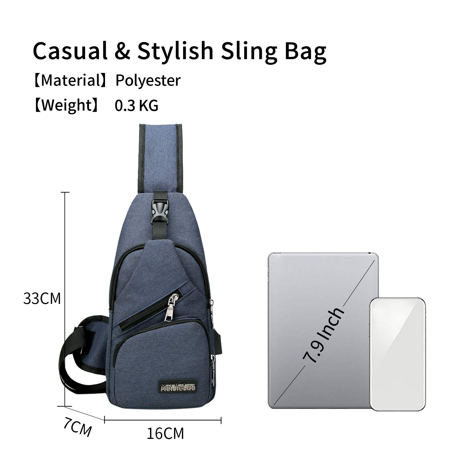 FANDARE Unisex Schultertasche Herren Damen Brusttasche Sling Bag Rucksack mit USB Umhängetasche Sporttasche für Wandern,Abenteuer,Sport, Reisen und Joggen Blau
