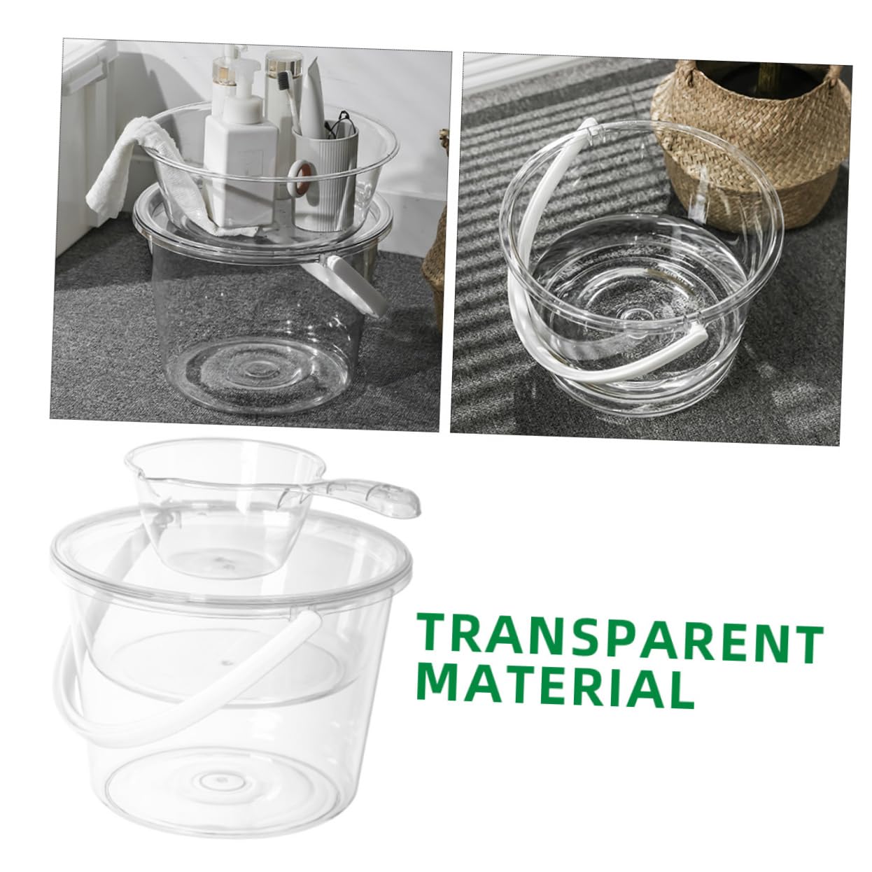 Transparentes Wascheimer Satz mit Griff und Deckel aus Kunststoff