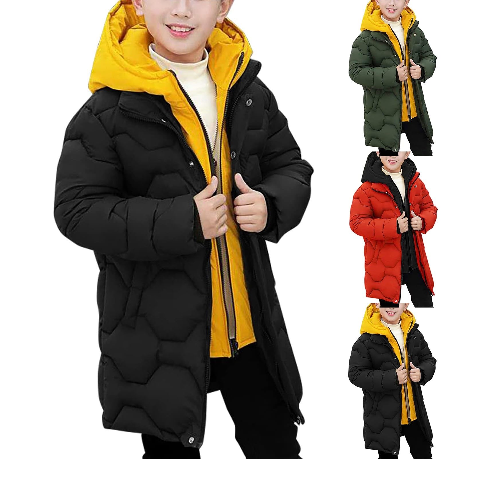 Boys Mid Long Winter Coat Youth Quilted Down Puffer Parka Jacket Hooded Padded Heavyweight Thicken Warm Outerwear