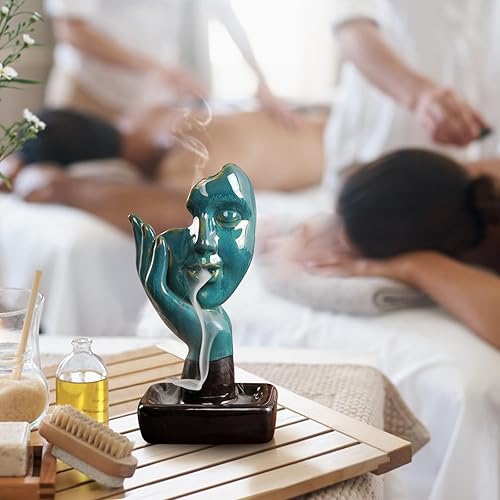 Miniatura 4 de YYW Quemador de incienso en cascada con 20 conos de incienso y 30 varillas de incienso, cascada de reflujo hecho a mano de cerámica para contemplar