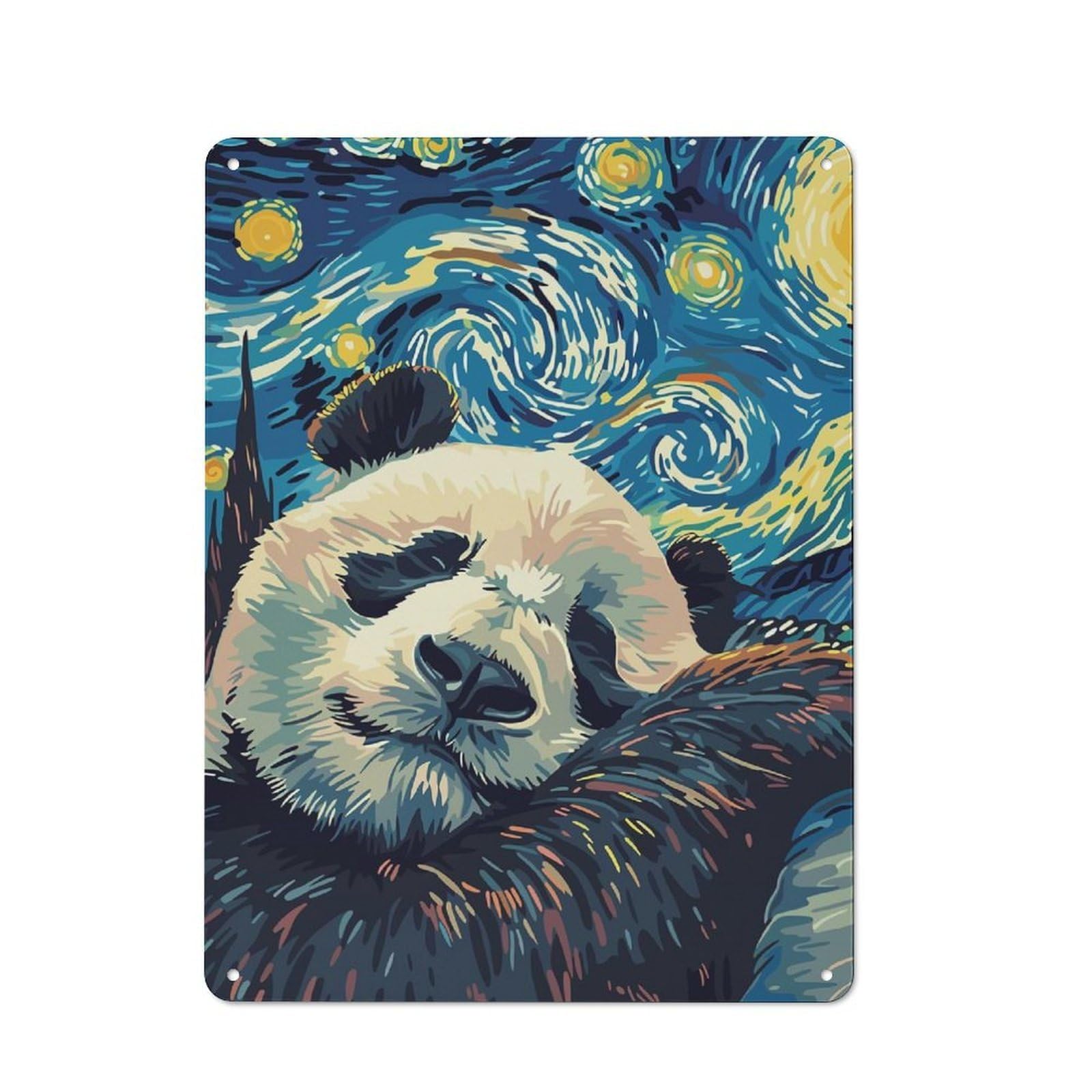 Junmoney Sleeping Panda In Starry Night Style Tin Wall Plaque 40X30cm With For Living Room Or Hallway, For Garage, Workshop And Man Cave Decoration