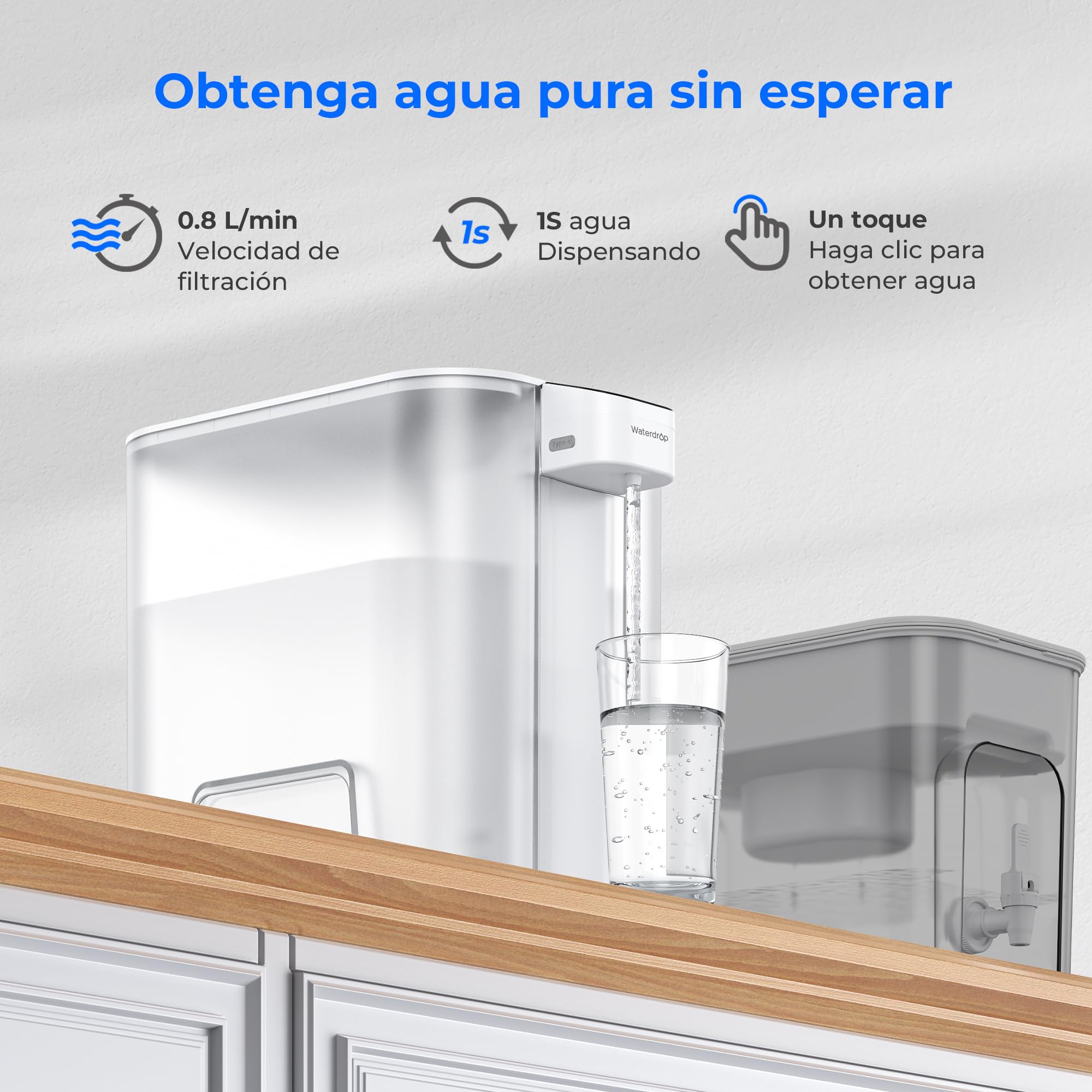 Waterdrop Jarra Eléctrica con Filtro de Agua Instantáneo con Filtro de 3 Meses, Sistema de Filtro de Agua para Encimera de 6L, Reduce Cloro, Plomo, Mercurio, Reduce PFAS, PFOA/PFOS, 757 Litros, Blanco