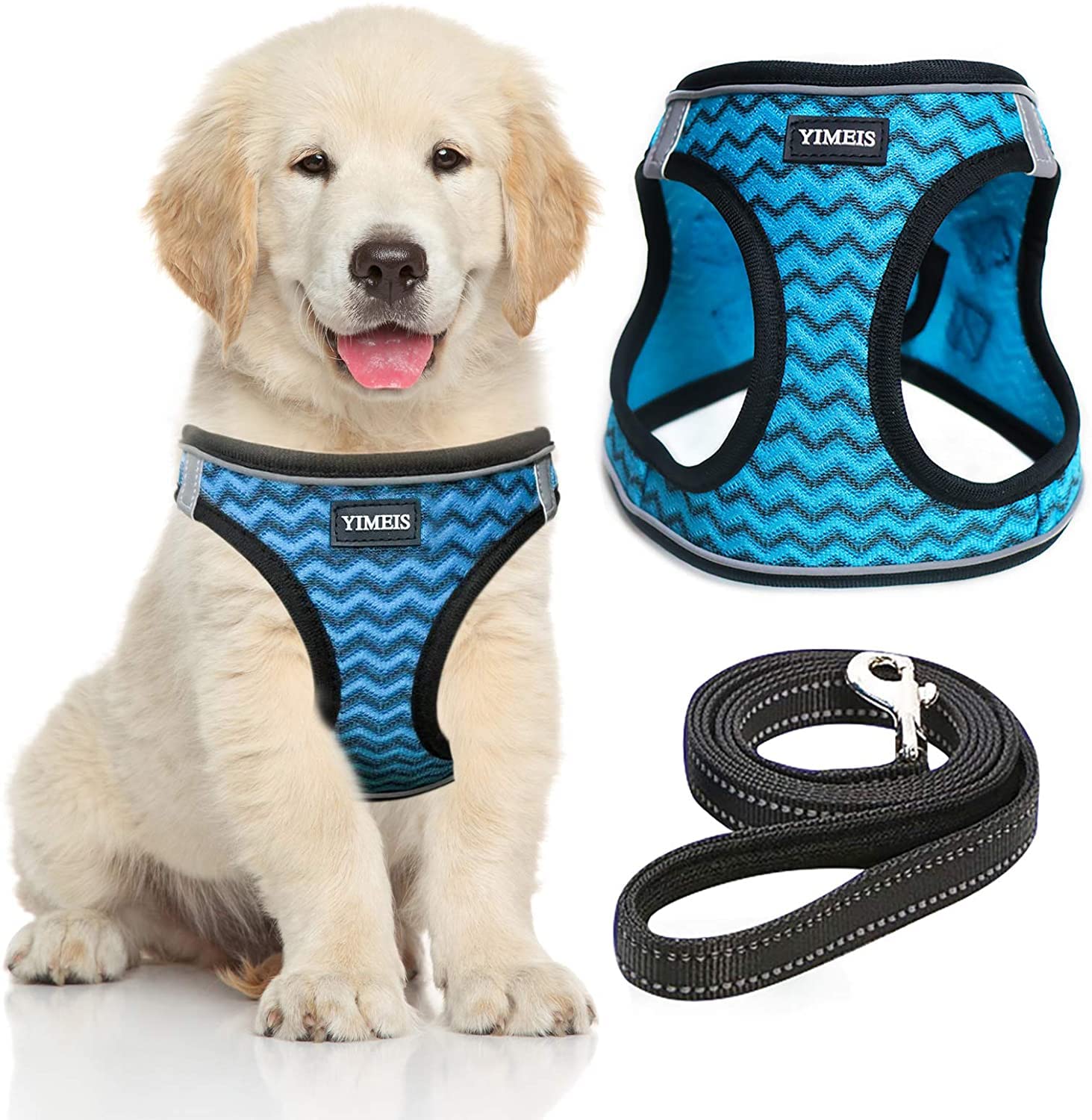 YIMEIS Dog Harness and Leash Set, No Pull Soft Mesh Pet Harness, Reflective Adjustable Puppy Vest for Small Medium Large Dogs, Cats (Blue, Medium (