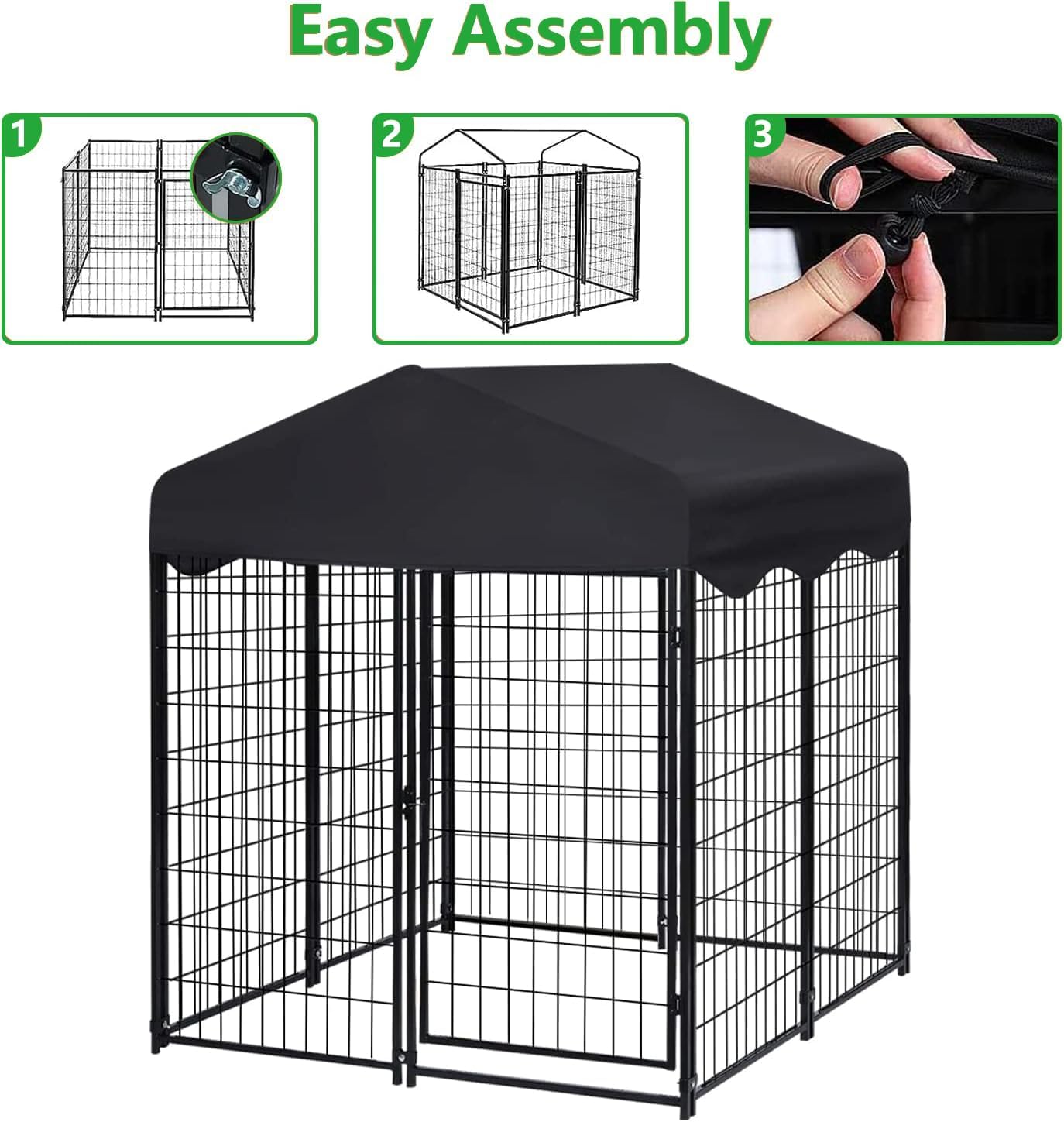 Dog Kennel Outdoor, Dog Kennel Outside with Roof for Dogs 4.2x4x4.5Ft Dog Cage for Outside Pet Dog Run Enclosures UV-Resistant Waterproof Cover and Lock