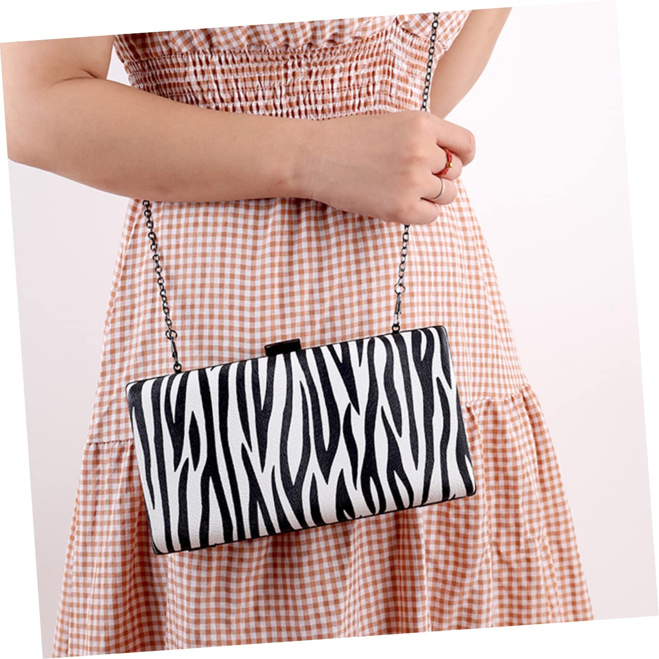 BESTYASH Bolso de Noche de Rayas de Cebra Pu Negro para Mujer