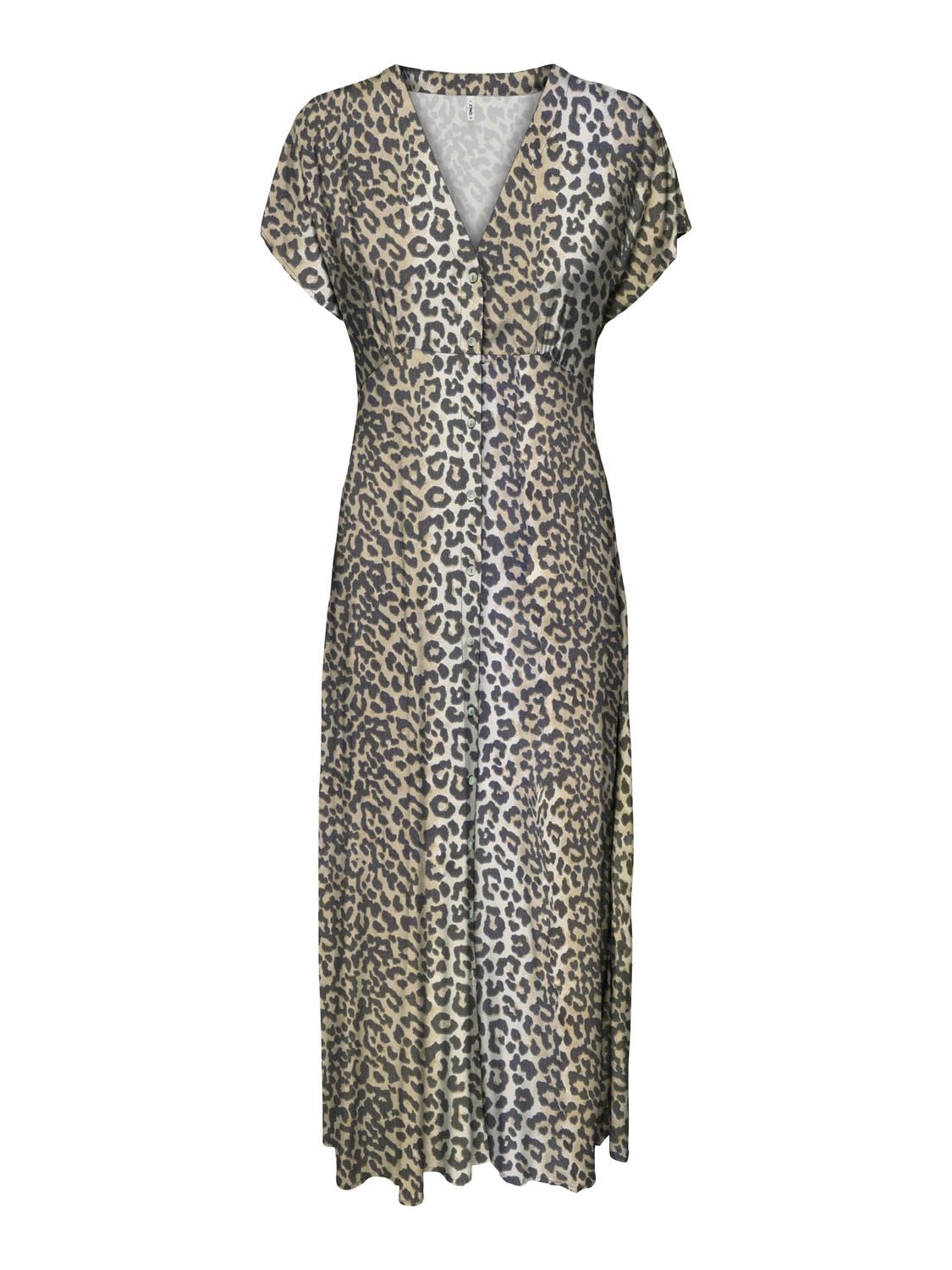 ONLY Damen Kleid ONLNOVA LIFE VIS MOLLIE LONG DRESS AOP (DE/NL/SE/PL, Alphanumerisch, XS, Regular, Regular, Timber Wolf 631 Wildlife)