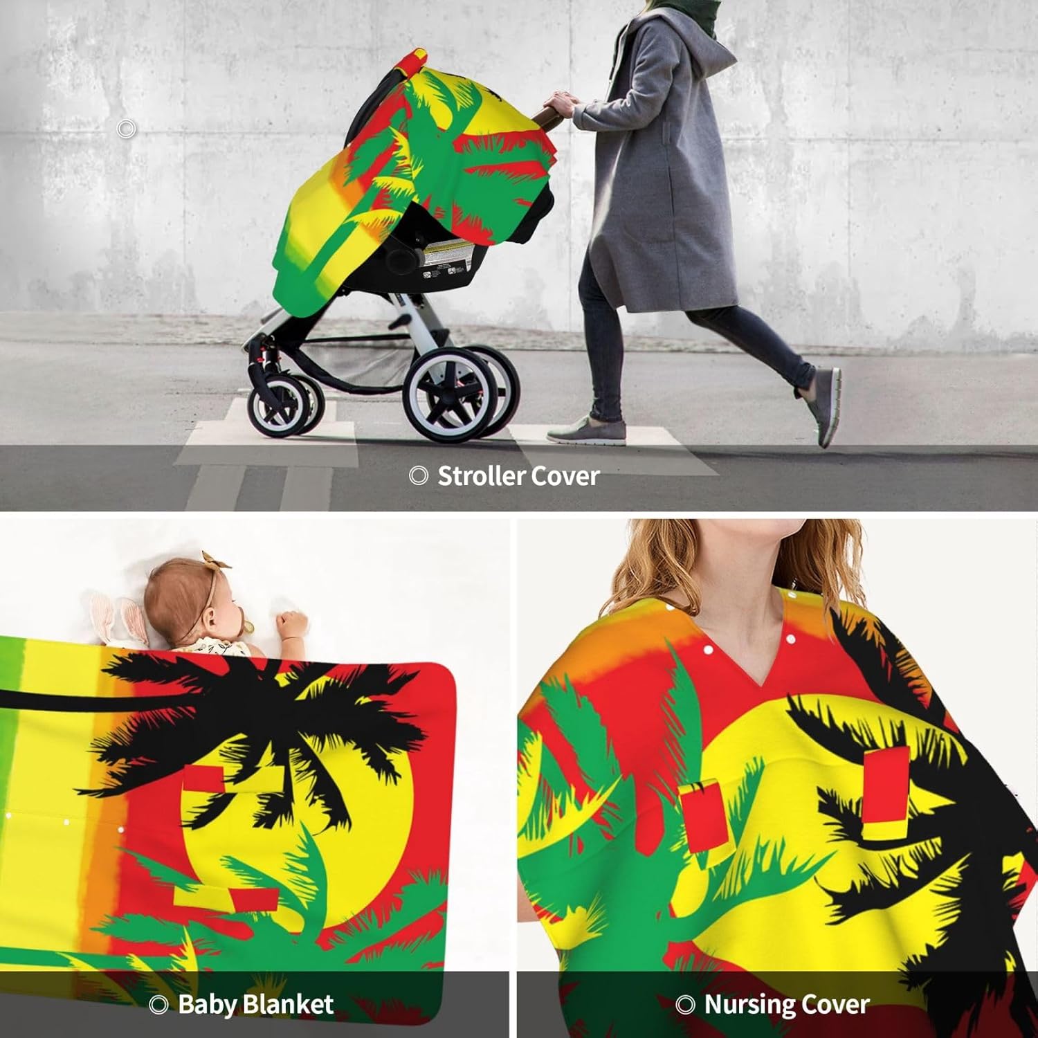 Rasta Palm Tree Baby Car Seat Cover & Breastfeeding Nursing Cover - Breathable Stretch Fabric Multi-Use Nursing Cover for Breastfeeding