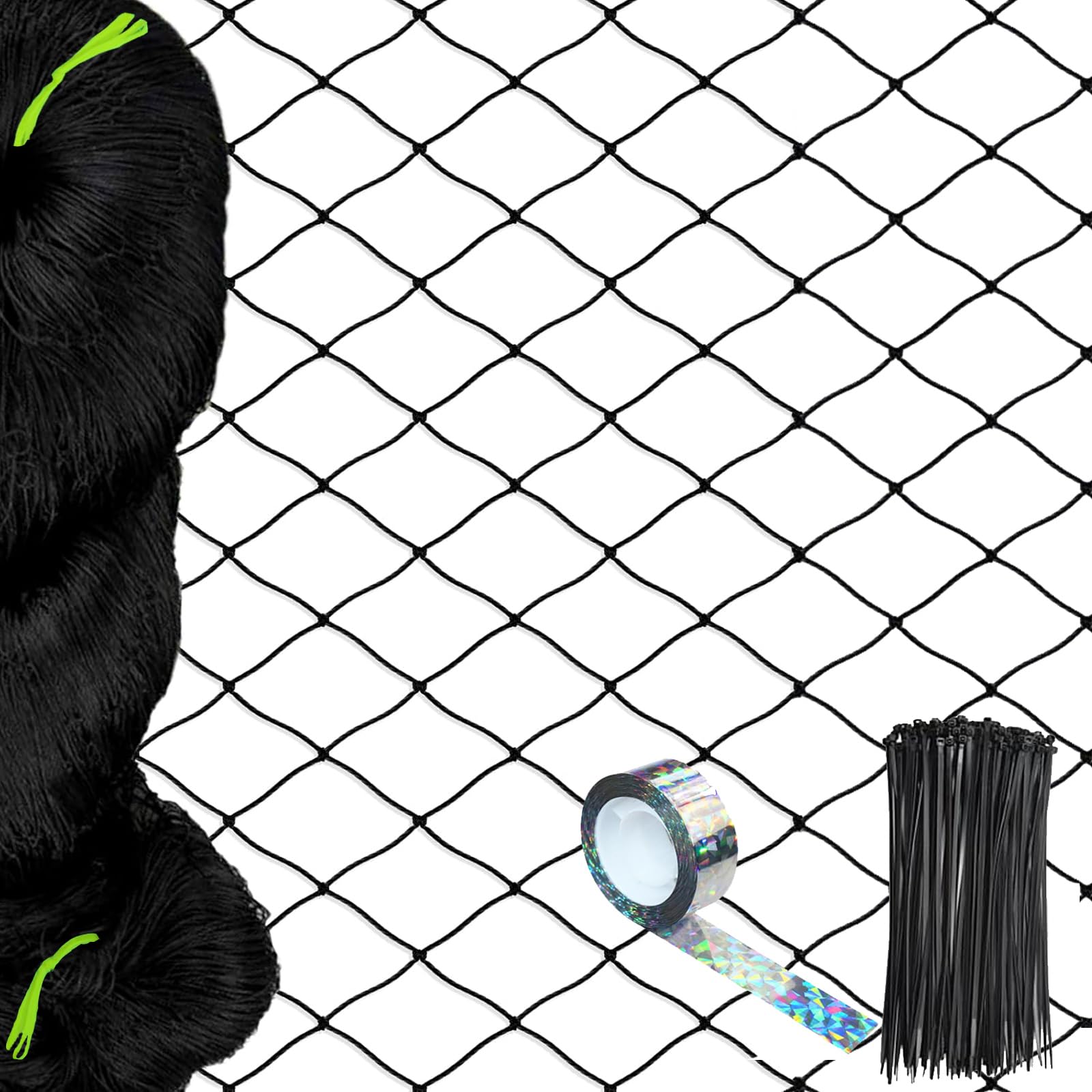 Filet de protection contre les oiseaux - 15 x 15 m - Maille fine de 2,5 cm - Avec bande anti-oiseaux - Filet de bassin pour arbres fruitiers - Filet pour enclos à poules, balcon, toit