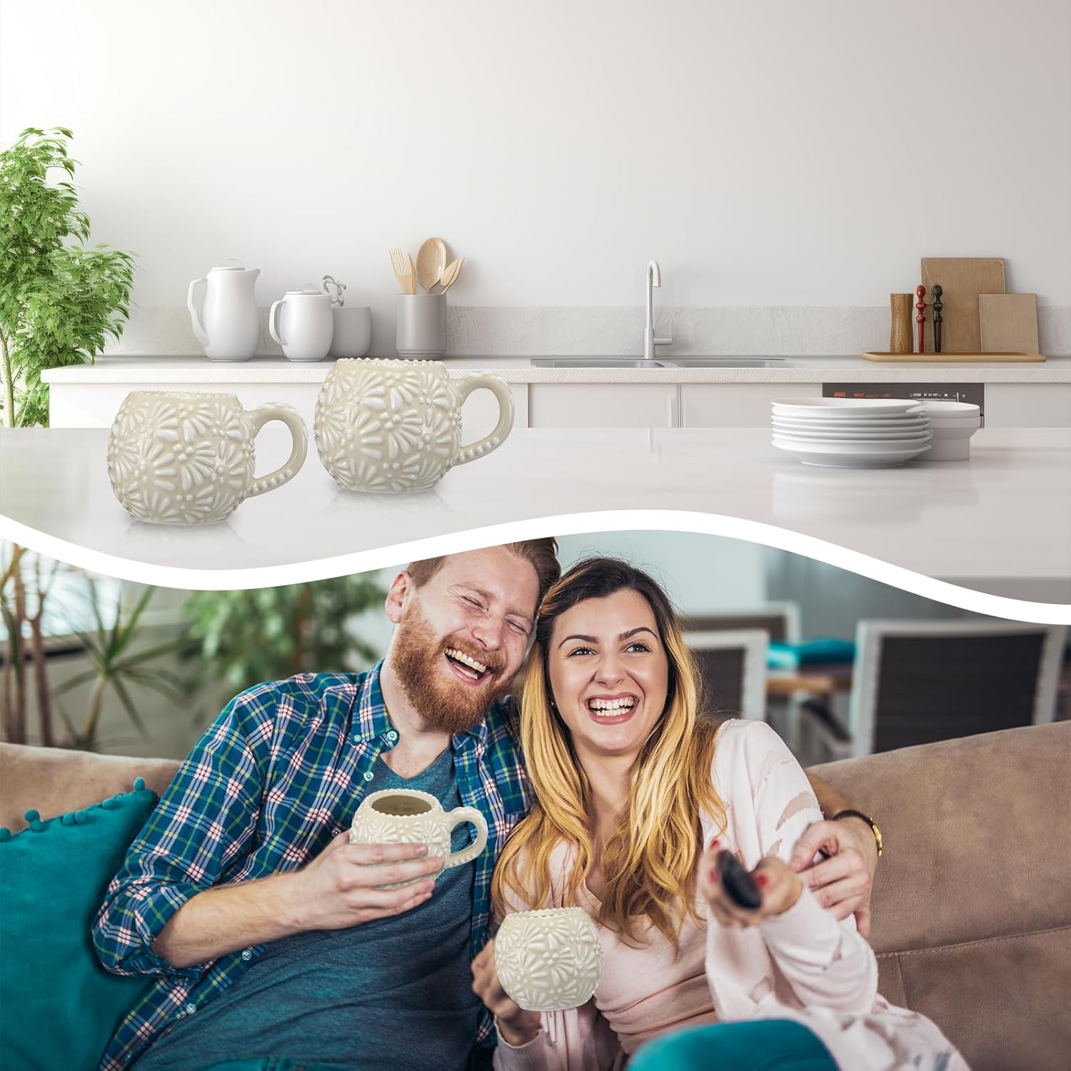 LemonRoad 2 Pack Mexican Pottery Mugs Mexican Coffee Mugs Ceramic Cups Parties Gifts for Drinking Coffee Hot Chocolate Agua De Horchata Cafe De Olla Pozole Champurrado Atole White Talavera Design 12oz