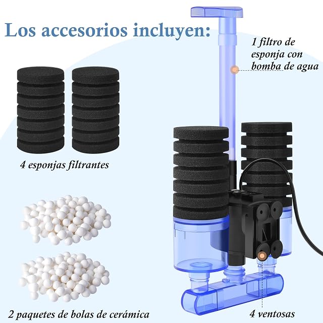 Foto 5 de 6 de FEDOUR Filtro de Esponja para Acuario con Bomba de Agua, Filtro Acuario Eléctrico Silencioso