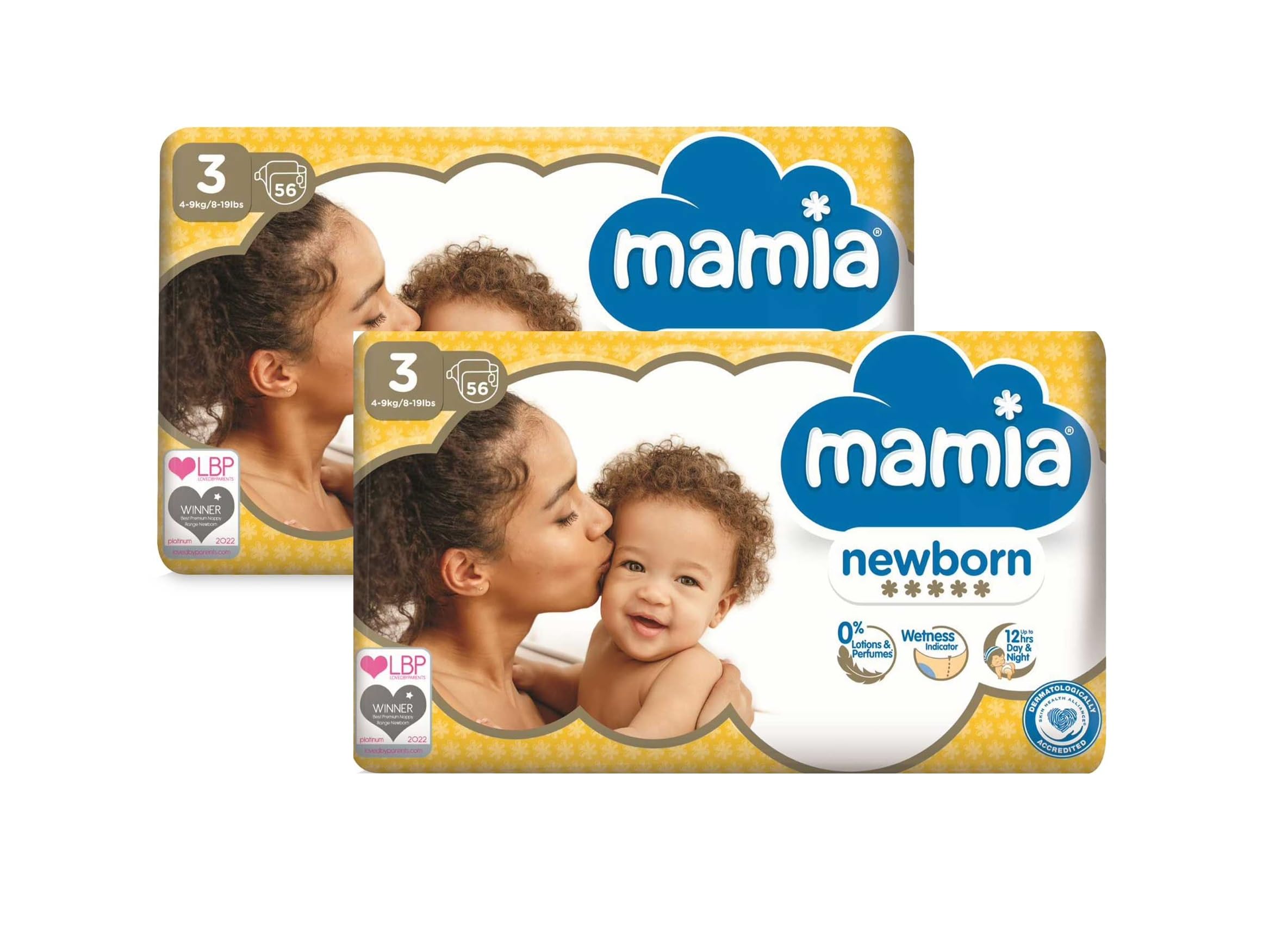2X Mamia Nappies Size 3 Newborn 56 Pack