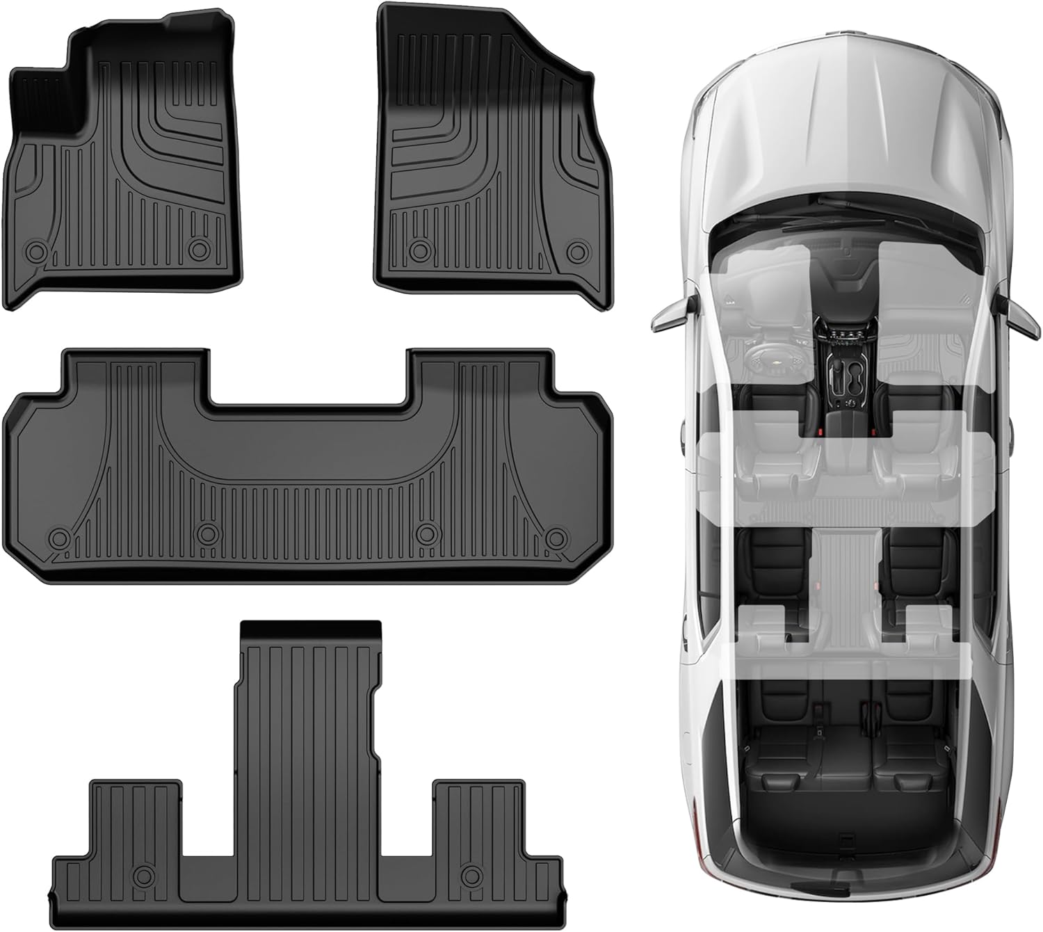 Car Floor Mats Fit for 2018-2024 Chevrolet Traverse 7 Seats with 1st & 2nd & 3rd Row, TPE Automotive Floor Mats Heavy Duty All Weather Protection Mat Full Set, Black Chevrolet Traverse 2018-2024 Floor Mats