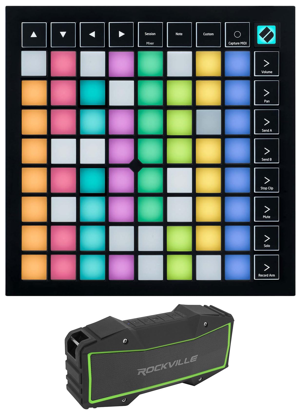 Audiosavings Bundle: Novation Launchpad X Ableton Live MIDI USB Music Production RGB Pad Controller Bundle with Rockville ROCK EVERYWHERE Portable Bluetooth Speaker/Waterproof/Wireless Link (2 Items)