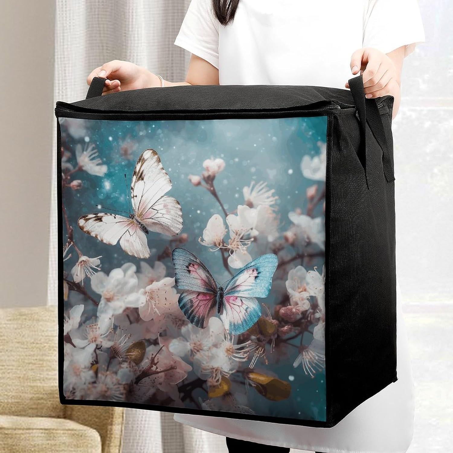 Butterflies Are Flying Storage Bags Moving Bags Storage Bins | Comforter Storage Bag Reinforced Handles & Zippers Foldable Closet Organizers and Storage for Blanket Pillow Clothes