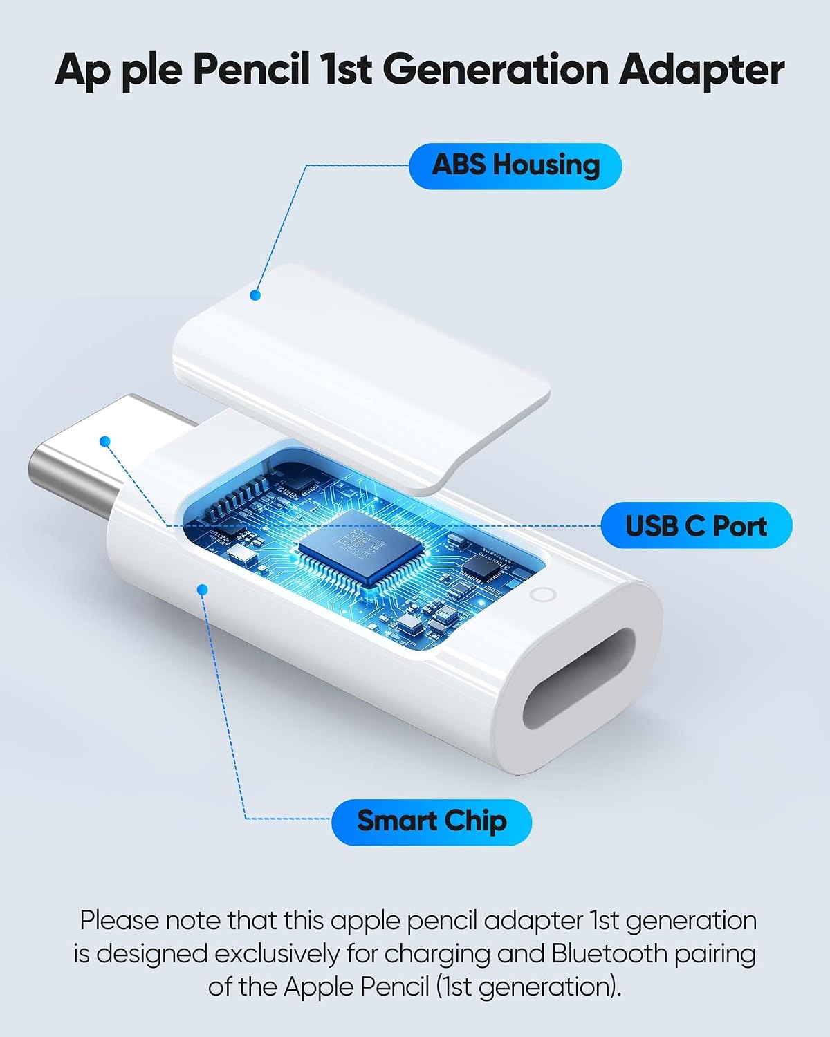 USB C Pencil Adapter for Pencil 1st Generation, Pencil Adapter USB C Compatible with iPad 10th/11th Generation, iPad A16 – Direct Bluetooth Pairing & Charging, No Extra Cable Needed