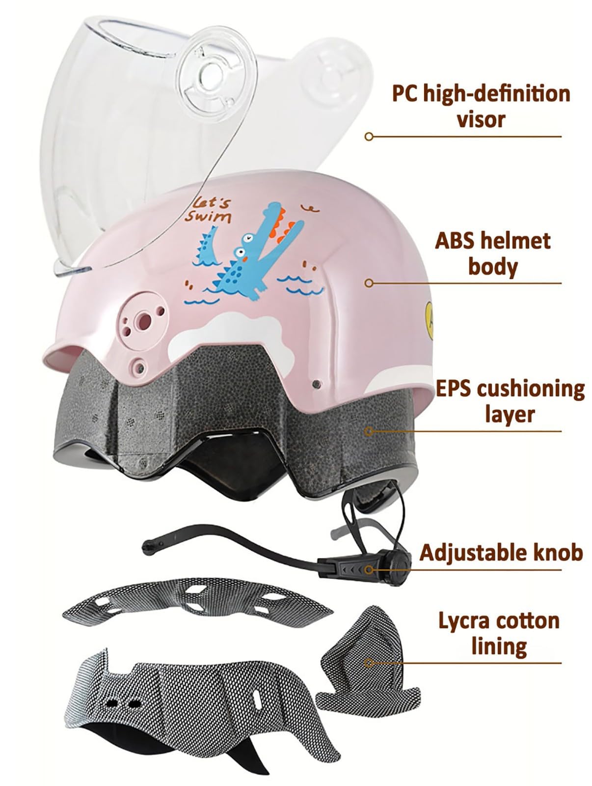 Casco Moto Bambino Scodellino ECE 22.06 Omologato Visiera Parasole Orecchie 3D Panda Calotta ABS Leggera Kids Scooter Ciclismo Ragazzo Ragazza 3-12 Anni 8,48~55cm