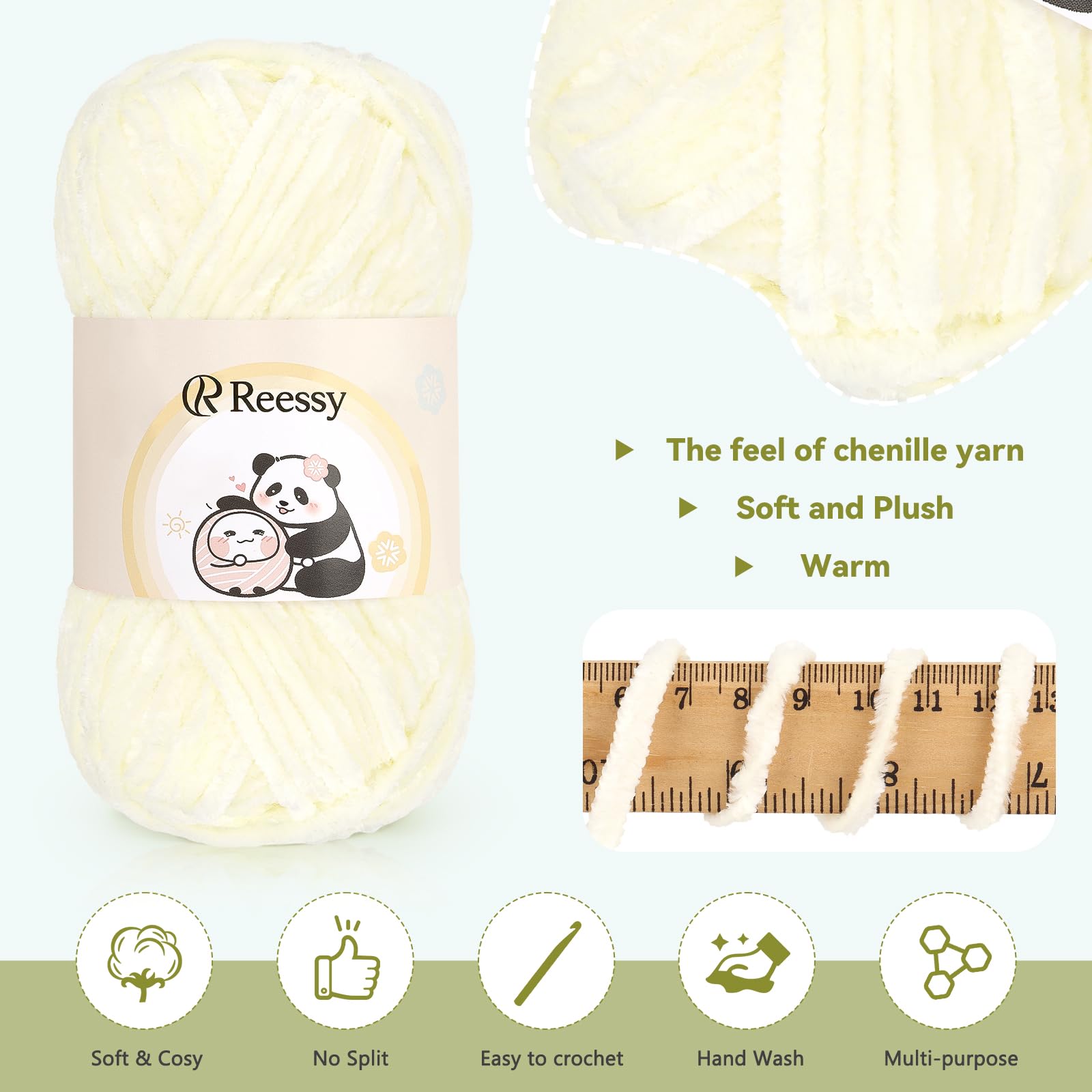 Reessy Chenille Yarn, 4 × 100g Super Soft Thick Wool Set - Image 2