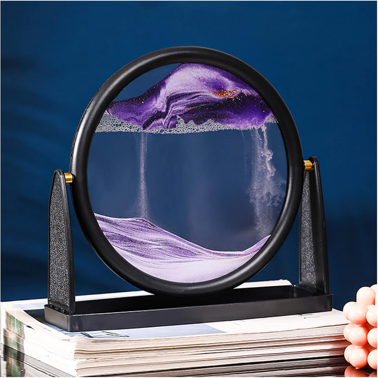 Flowing Sand Painting,Dynamic Sand Art Picture, Round, 3D Quicksand Painting Ornaments, Flowing Sand Painting 3D Round Glass Sand Frame Hourglass, Sandscapes in Motion (Color:Red) ( Color : Purple )
