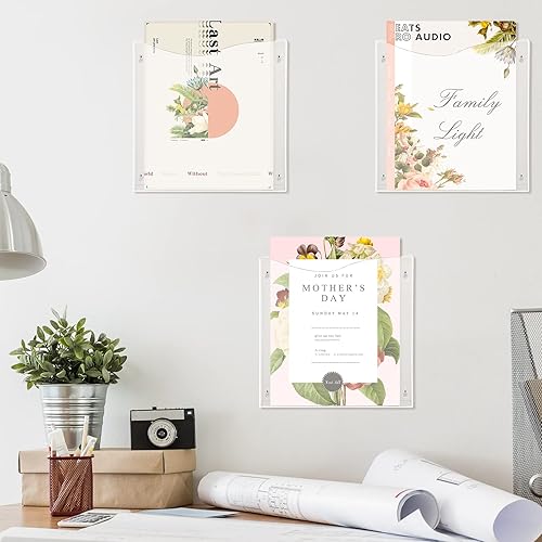 Miniatura 4 de Eaasty Soporte para archivos de montaje en pared, organizador de pared vertical, bolsillo transparente para colgar en la oficina, correo, cartas,