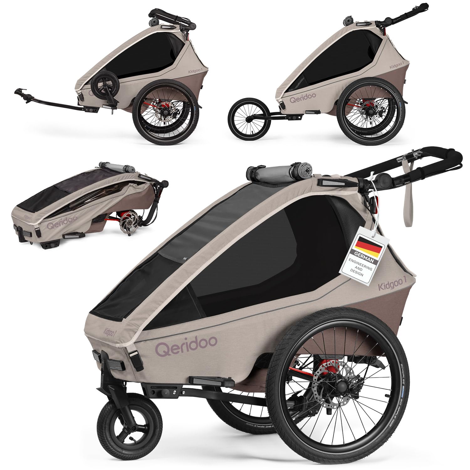 Qeridoo Kidgoo 1 Pro Gen 2 Kinderfahrradanhänger | Premium Fahrradanhänger Kinder mit Scheibenbremse & Joggerrad | Multifunktionaler Fahrrad Anhänger | Komfort & Sicherheit für Alltag & Abenteuer
