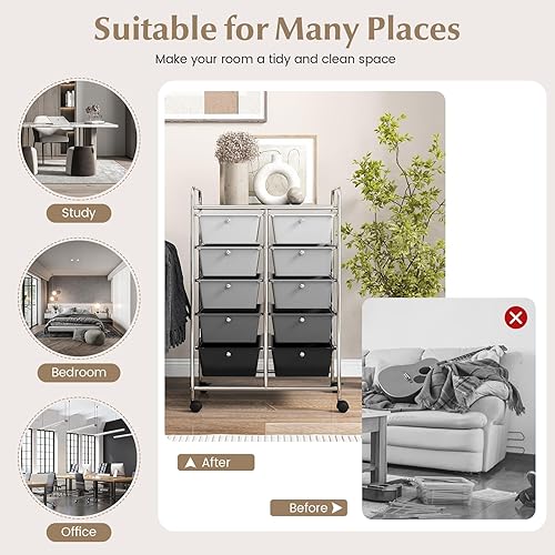 Miniatura 7 de Carrito de almacenamiento con ruedas de 10 cajones, organizador con ruedas para arte, herramientas, manualidades, papel, álbum de recortes, carrito