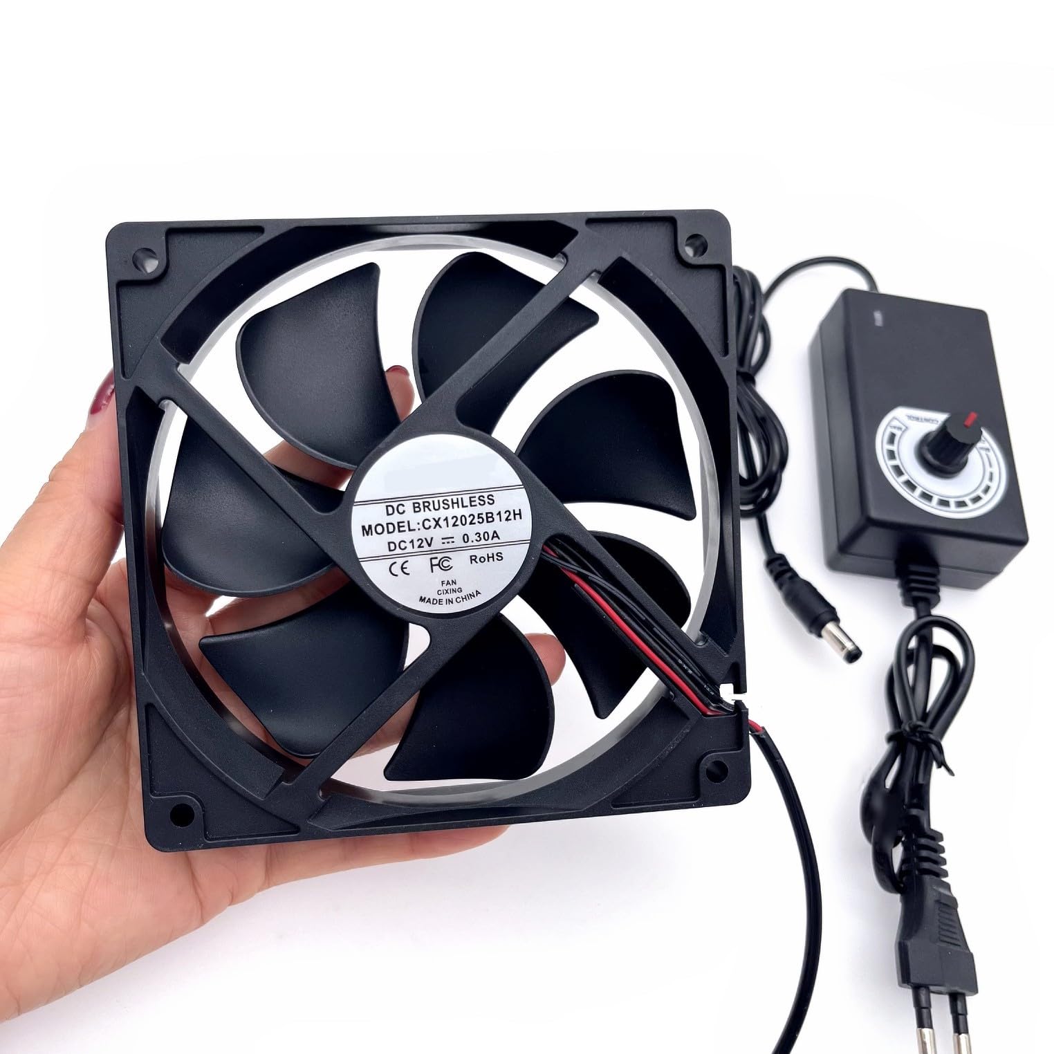 JZK 0.3A DC 12V 12cm Ventola di raffreddamento con controllo velocità regolabile, 12025 ventilatore brushless con griglia metallica per ventilatore per animali domestici, macchina ghiaccio, case PC