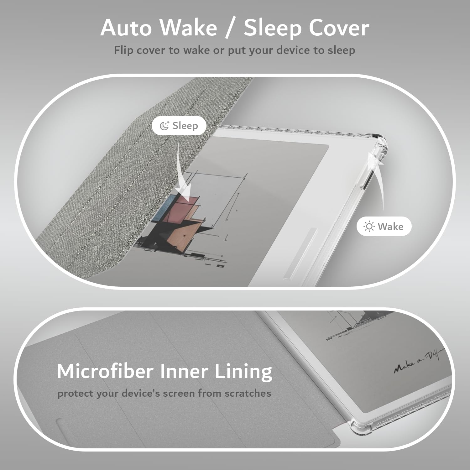 TUDIA SKN FLIP Progettato per Custodia Onyx Boox Go 7 / Color 7 (Gen I 2024 / Gen II 2025 / Gen 2) [Tecnologia Avanzata di Auto Sveglia/Sonno] Cover Trifold da 7" in Pelle TPU Antiurto (Grigio)
