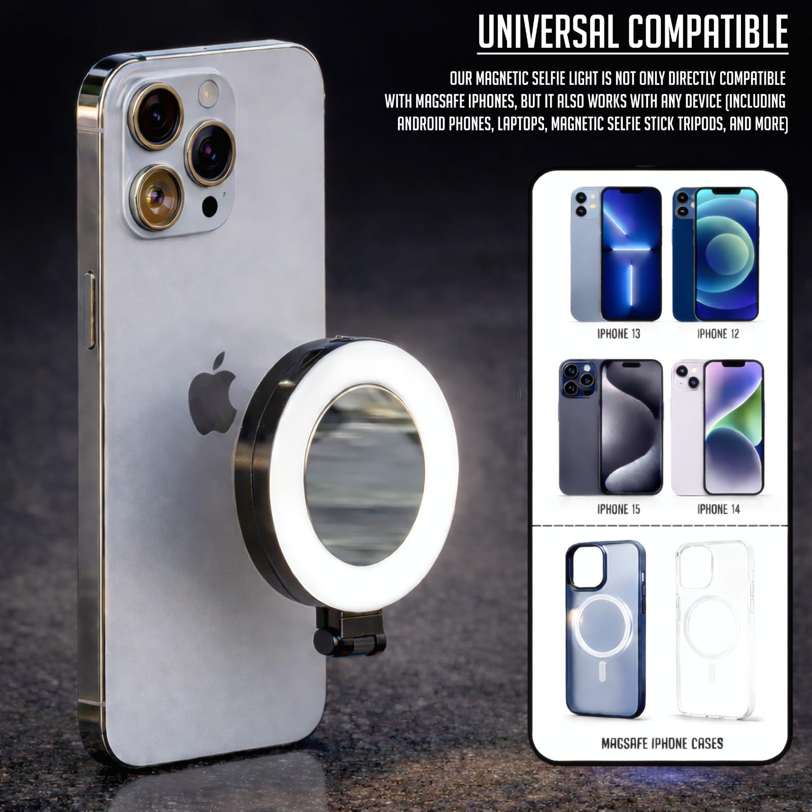 Lapster Luma Flex Magnetic Selfie Ring Light with Makeup Mirror, 3 Color Modes, 360° Rotatable, Type-C Rechargeable, for Phone, Laptops, Tablets & Other Gadgets — Amazon image 5