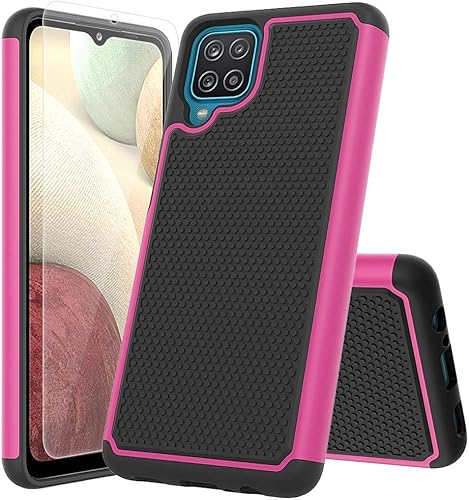 Miniatura 8 de Funda para Samsung A12, Galaxy A12 con vidrio templado, ultra fina a prueba de golpes, funda protectora para teléfono con textura cepillada, suave y