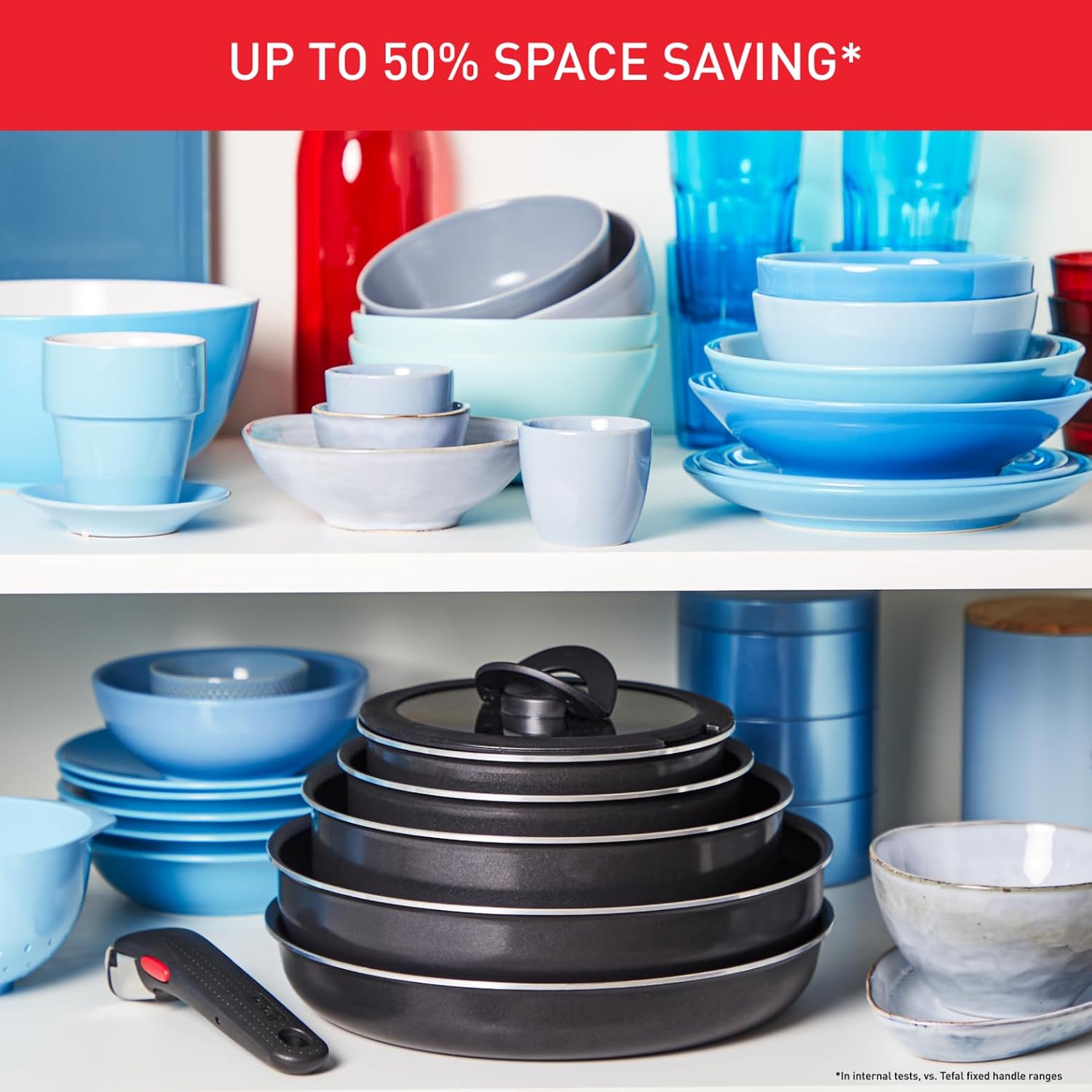 Tefal Ingenio Easy On 13 Piece Pots & Pans Set, Stackable, Easy Cleaning, Non-Stick Coating, Heat Indicator, Removable Handle, All Hobs Compatible Except Induction, L1599243