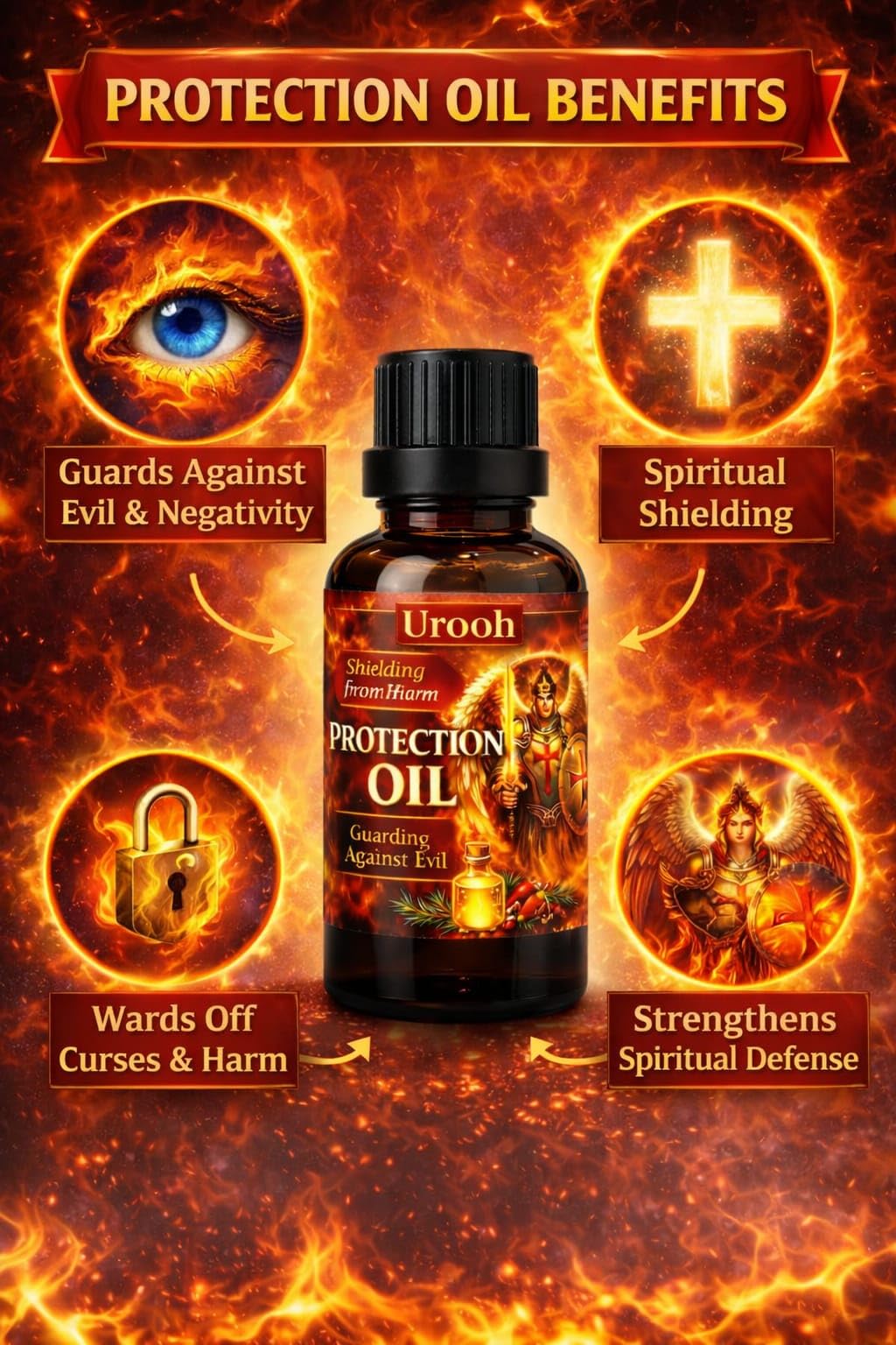 Urooh Protection Oil โ Spiritual Protection & Aura Cleansing | Sacred Blend of Camphor, Sage, Vetiver, Sage & Clove | Removes Negative Energy | Ritual & Meditation 2