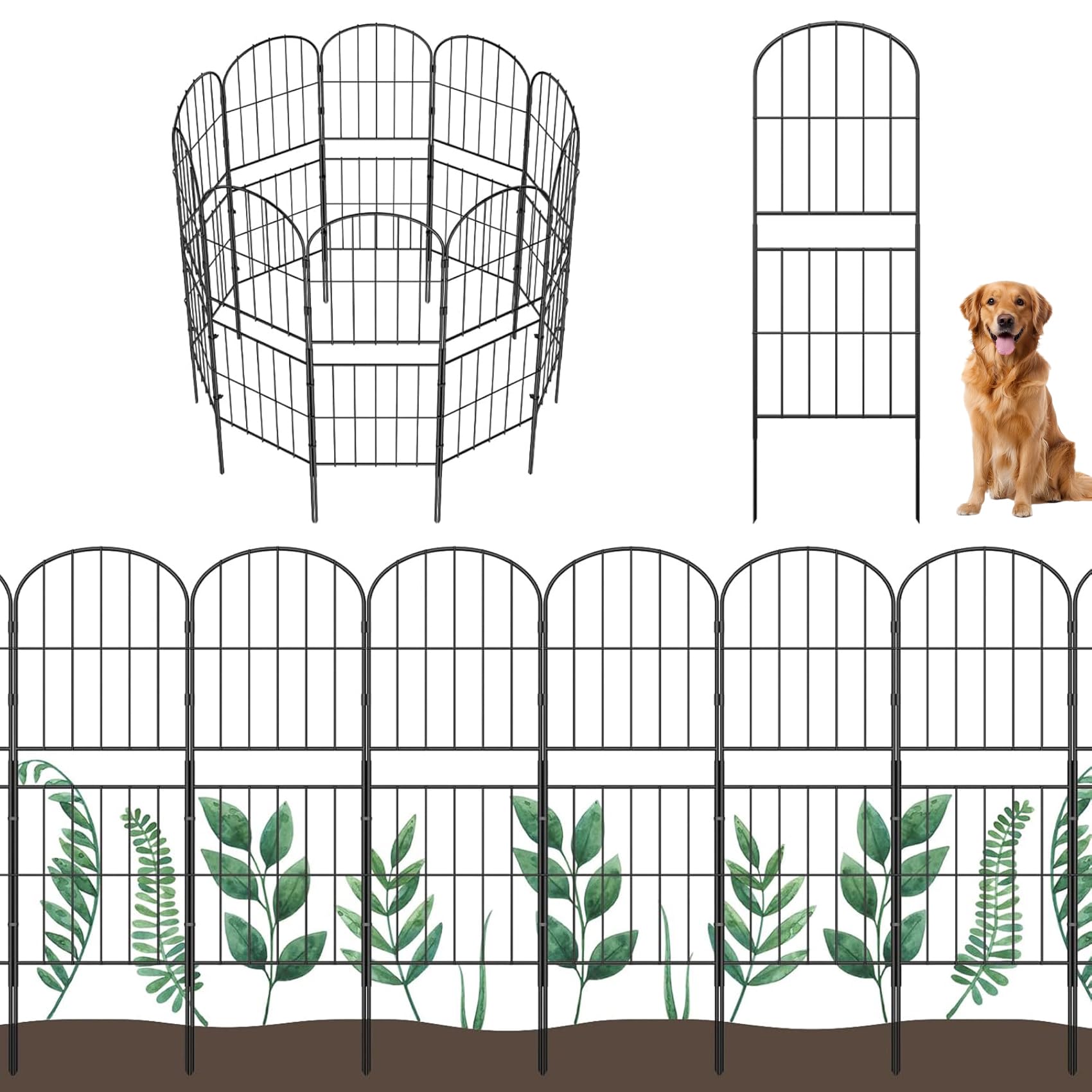 Decorative Garden Fence 10 Pack, Rustproof Metal Wire Panel Border Animal Barrier for Dog, Flower Edging for Yard Landscape Patio Outdoor Decor, Arched 92Cm*330Cm