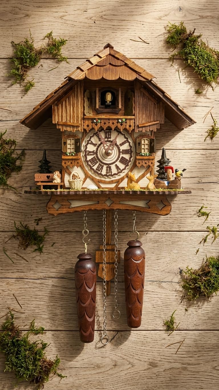 Cuckoo-Palace Orologio a cucù Tedesco - Chalet Romantico Valle dei mulini della Foresta Nera - con Animali meravigliosi - con Movimento al Quarzo Alto 26 cm