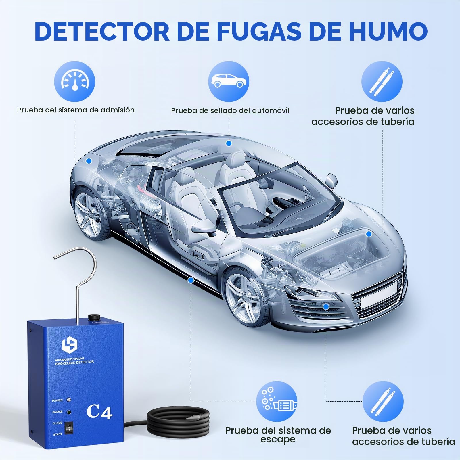 Detector de Fuga de máquina de Humo de Auto Tester de Fuga de Alta precisión para vacío,Combustible y Sistemas de Escape en automóviles,Camiones,Motocicletas Detector de Fuga de Humo de 12V