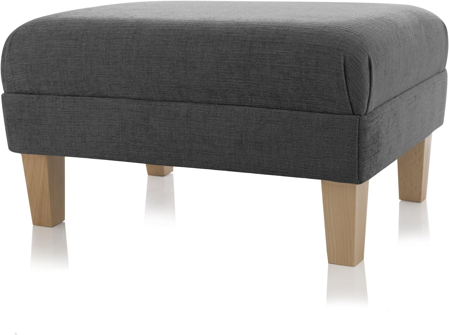 Vale Footstools Rectangular Footstool, Chenille Fabric Footrest With Real Wood Legs (Small 32x24x27cm (LxWxH), Grey/Natural)