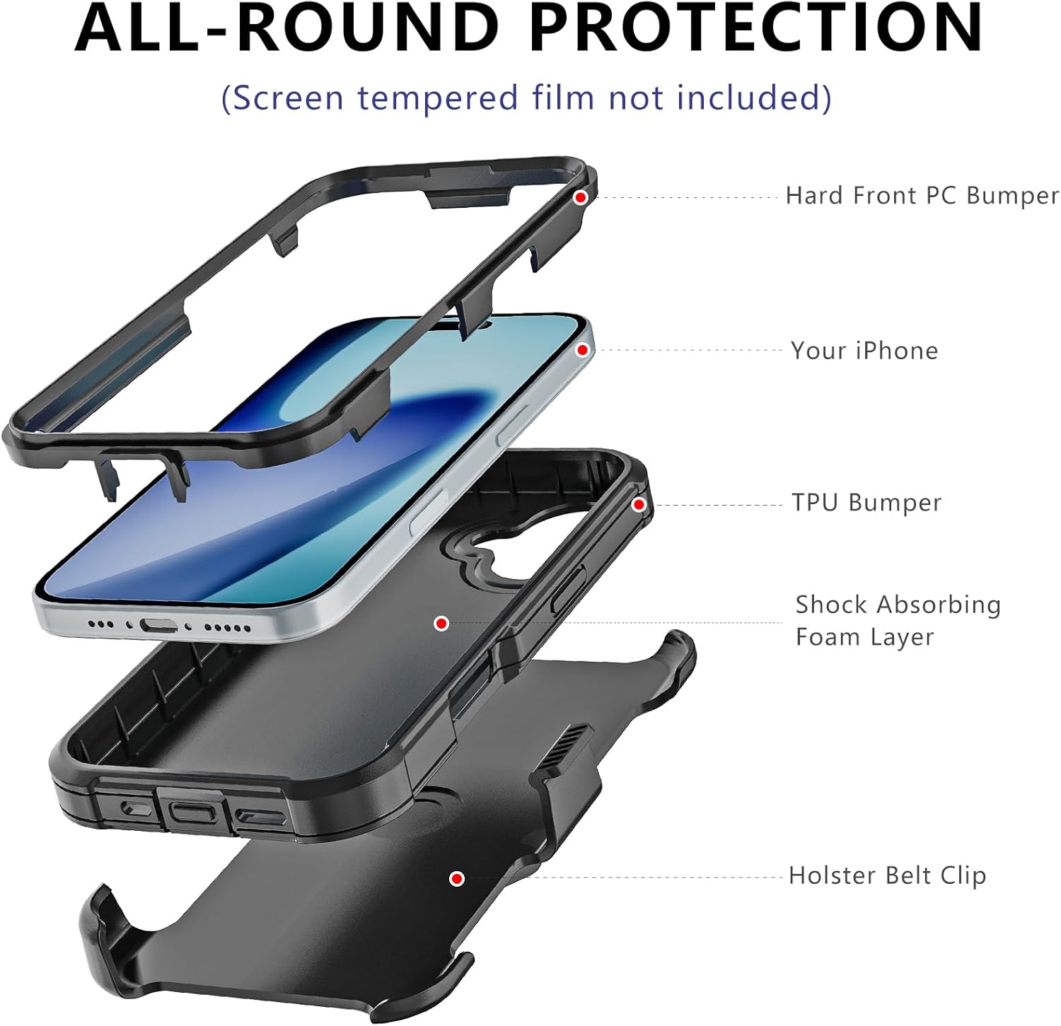 for iPhone 17 Case with Clip, Holster with Kickstand,for Heavy Duty iphone17 Phone Case Rugged 2 Layers of Sturdy,Anti-Drop for iphone17 Phone Case Protective (Black) - Image 2