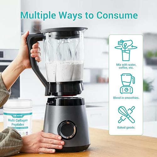 Miniatura 5 de Polvo de péptidos de colágeno múltiple - Tipo I, II, III, V, X con VC, ácido hialurónico, biotina, colágeno en polvo sin sabor, 45 porciones,